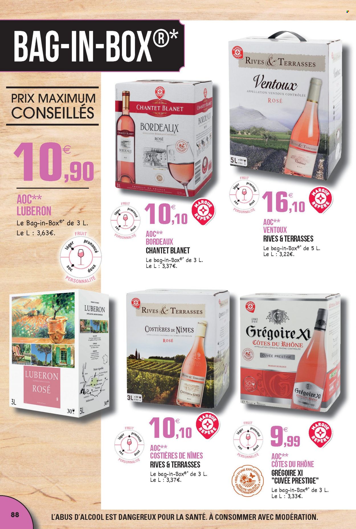 thumbnail - Catalogue E.Leclerc - 30/08/2021 - 31/12/2022 - Produits soldés - Bordeaux, Côtes du Rhône, vin rouge, vin. Page 88.