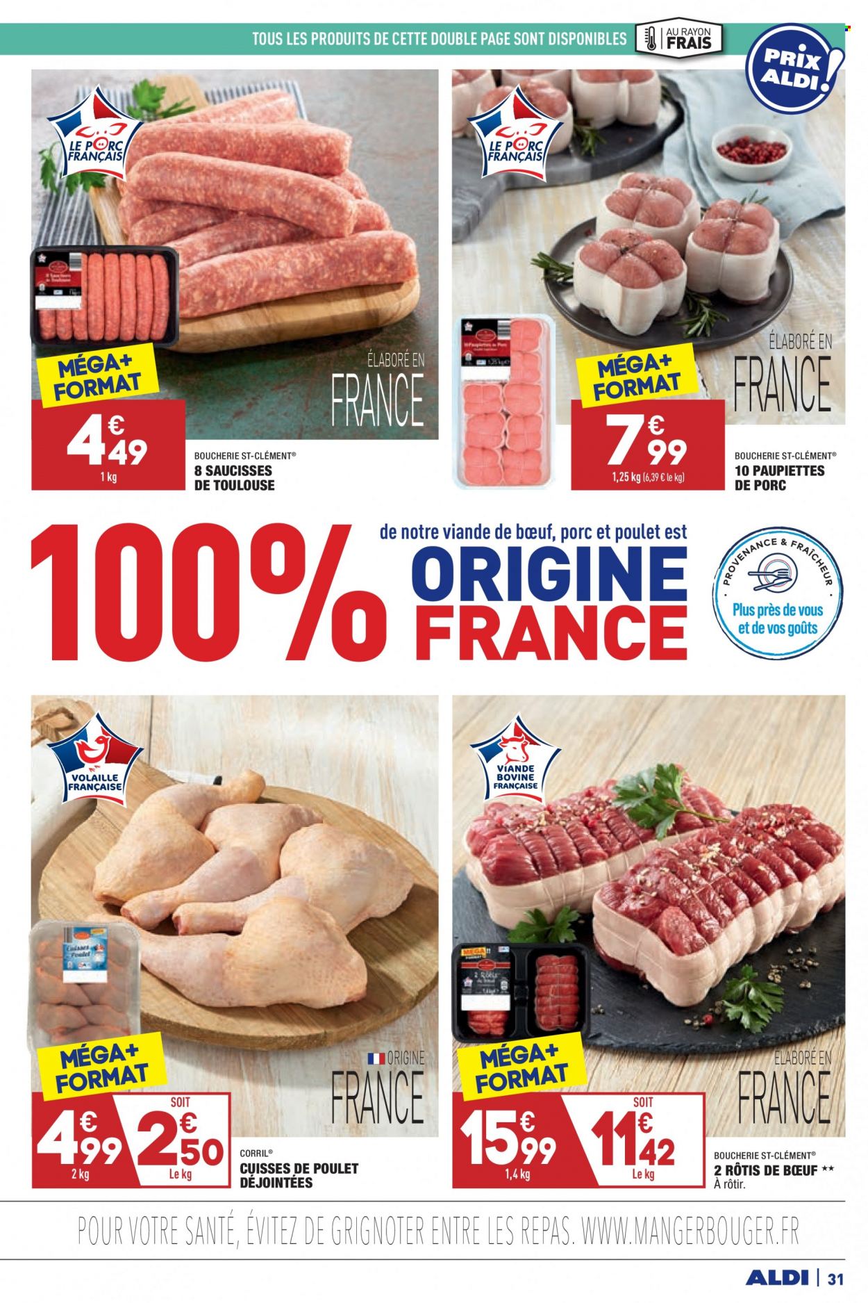thumbnail - Catalogue ALDI - 19/10/2021 - 25/10/2021 - Produits soldés - viande de porc, paupiette, cuisses de poulet, viande de poulet, rôti de bœuf, saucisse. Page 33.
