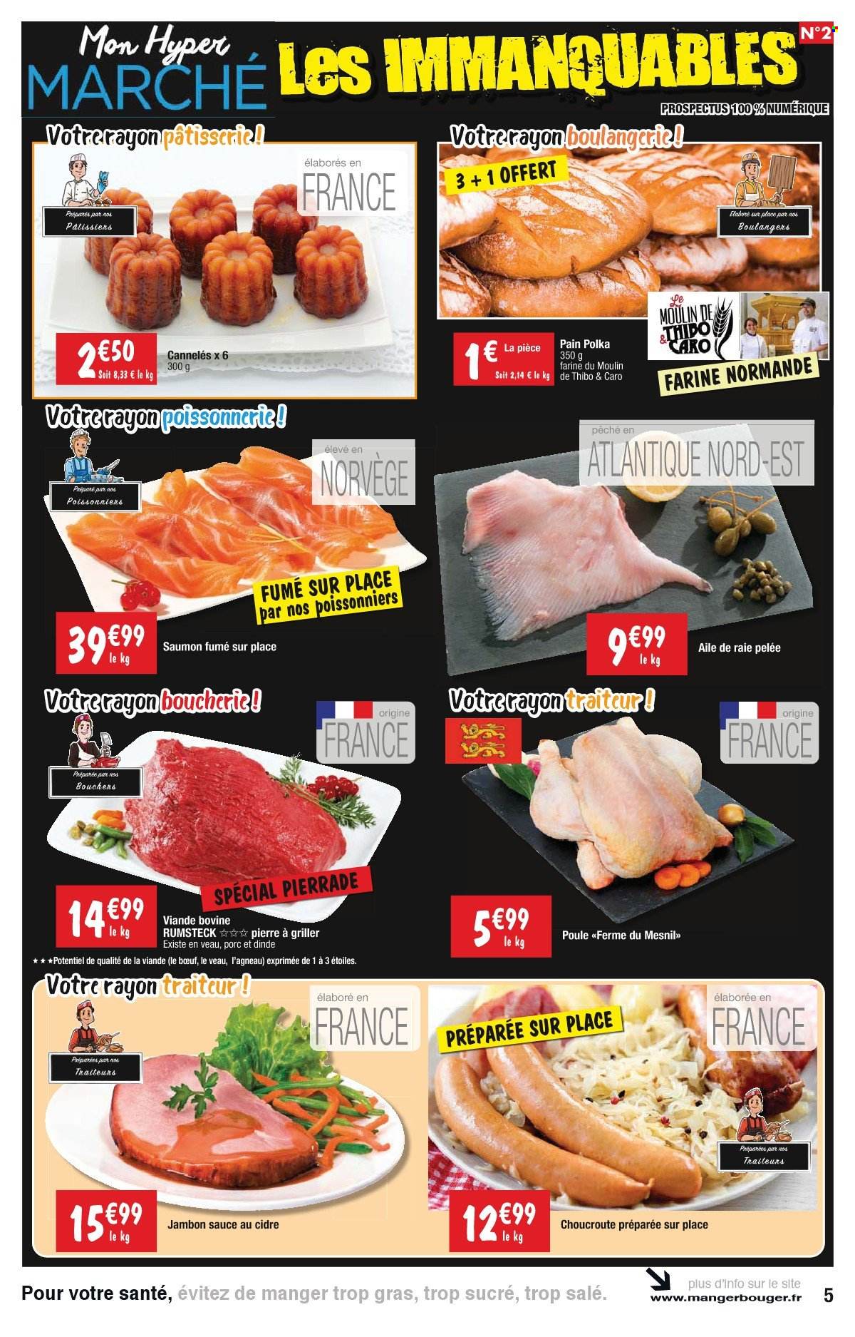 thumbnail - Catalogue Cora - 12/10/2021 - 24/10/2021 - Produits soldés - pain, viande de veau, saumon, raie, choucroute, saumon fumé, farine. Page 5.