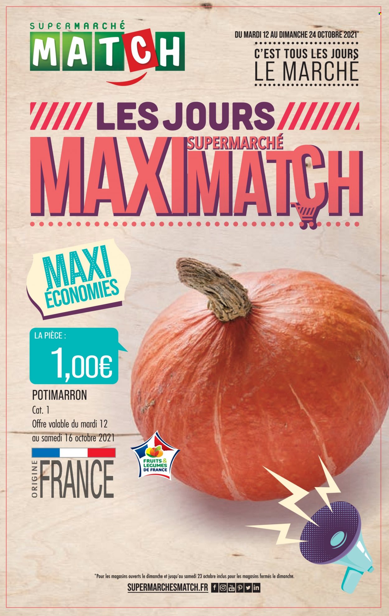 thumbnail - Catalogue Supermarché Match - 12/10/2021 - 24/10/2021 - Produits soldés - potimarron. Page 1.