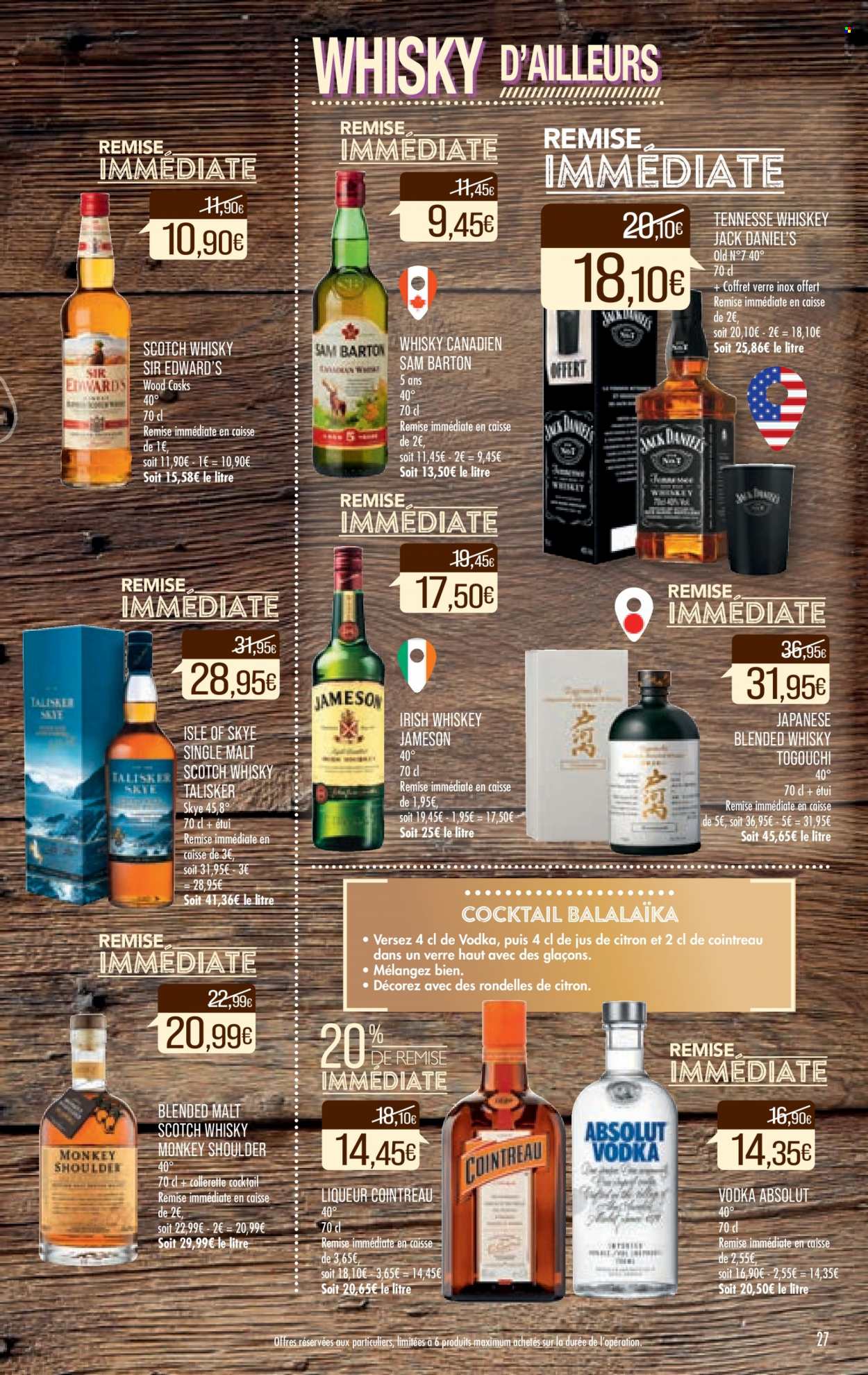 thumbnail - Catalogue Supermarché Match - 12/10/2021 - 24/10/2021 - Produits soldés - alcool, Cointreau, Jameson, whisky, liqueur, verre. Page 27.