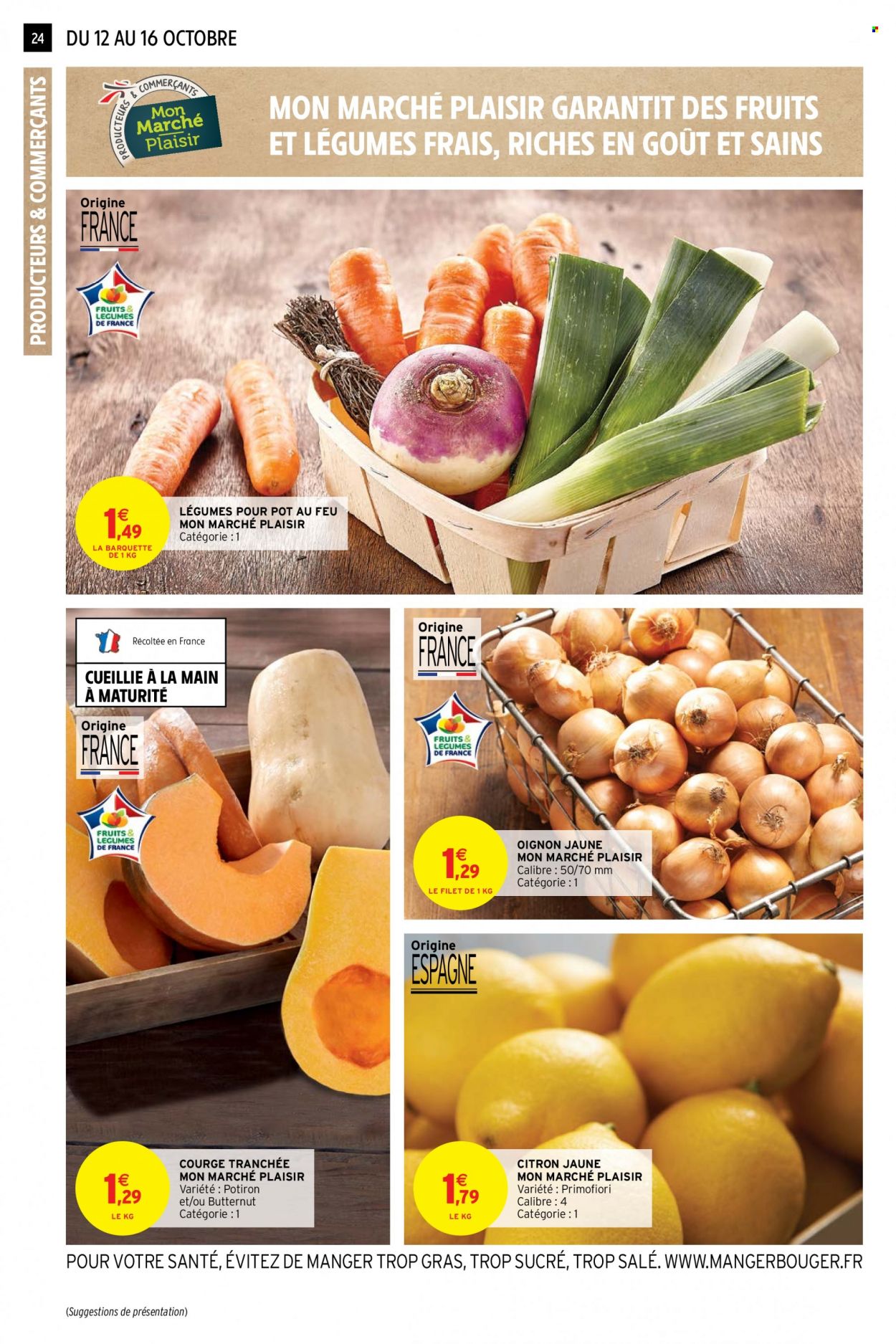 thumbnail - Catalogue Intermarché - 12/10/2021 - 24/10/2021 - Produits soldés - citron, butternut, courge, potimarron, oignons, pot-au-feu. Page 24.
