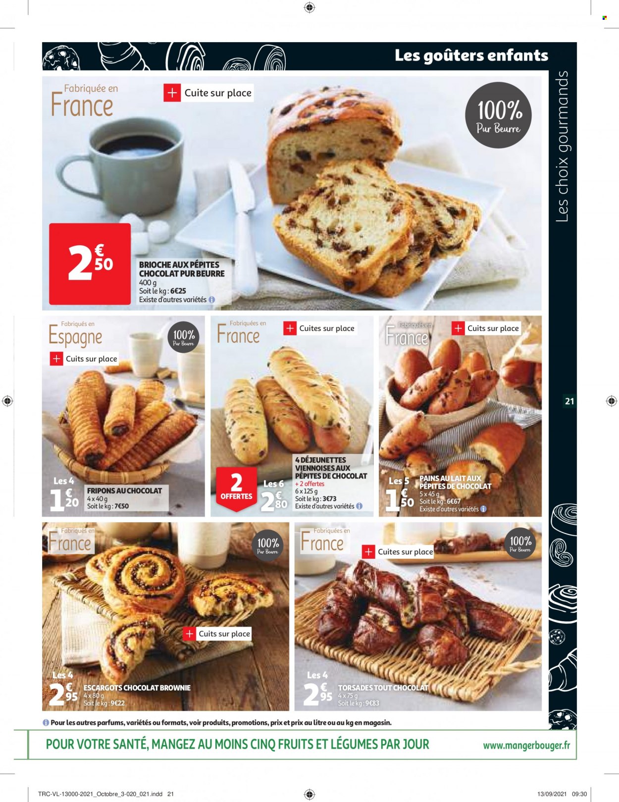 thumbnail - Catalogue Auchan - 13/10/2021 - 19/10/2021 - Produits soldés - brioche, escargots, pain au lait, brownie. Page 21.