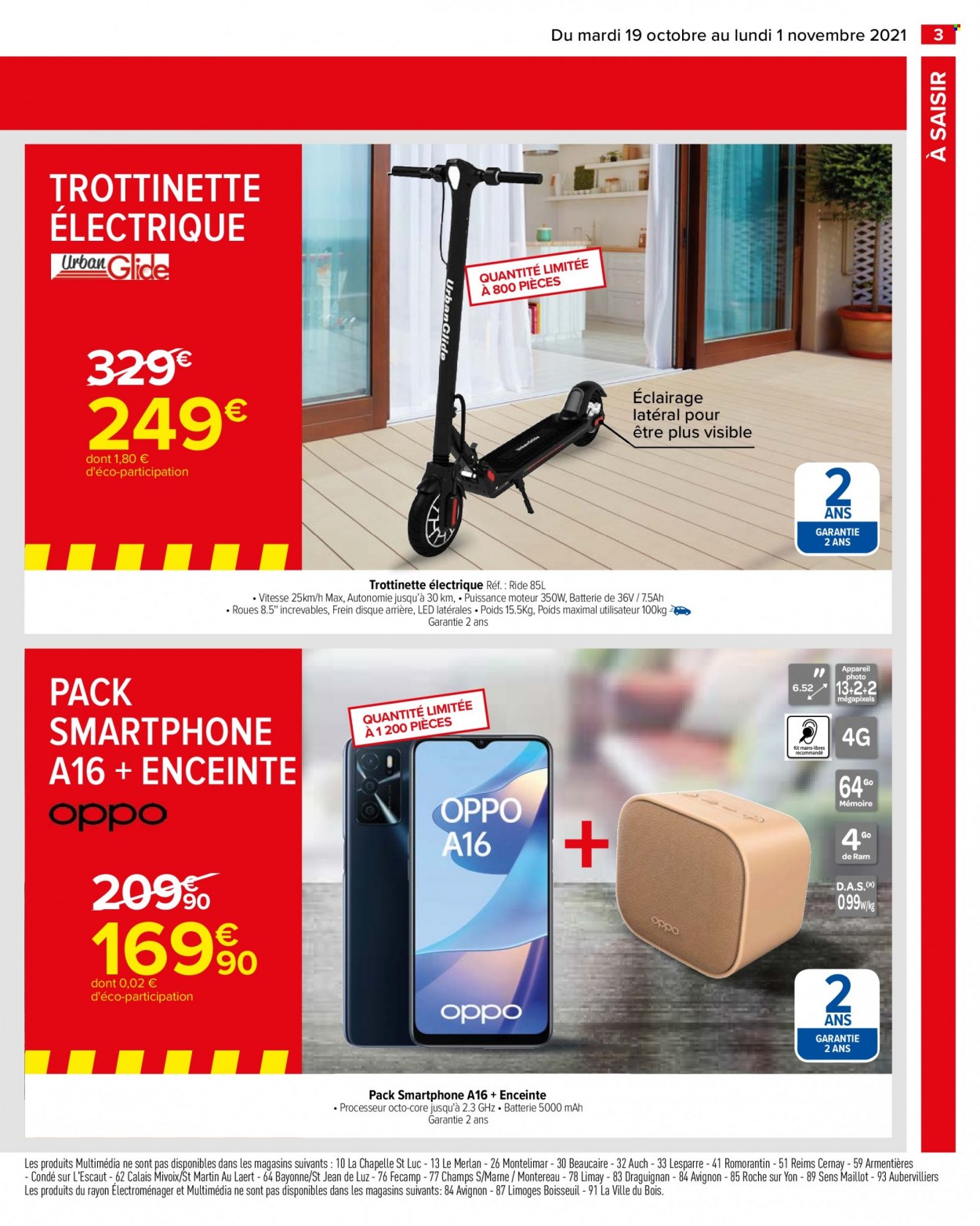 thumbnail - Catalogue Carrefour Hypermarchés - 19/10/2021 - 01/11/2021 - Produits soldés - smartphone, enceinte, enceinte bluetooth, trottinette, trottinette électrique. Page 3.
