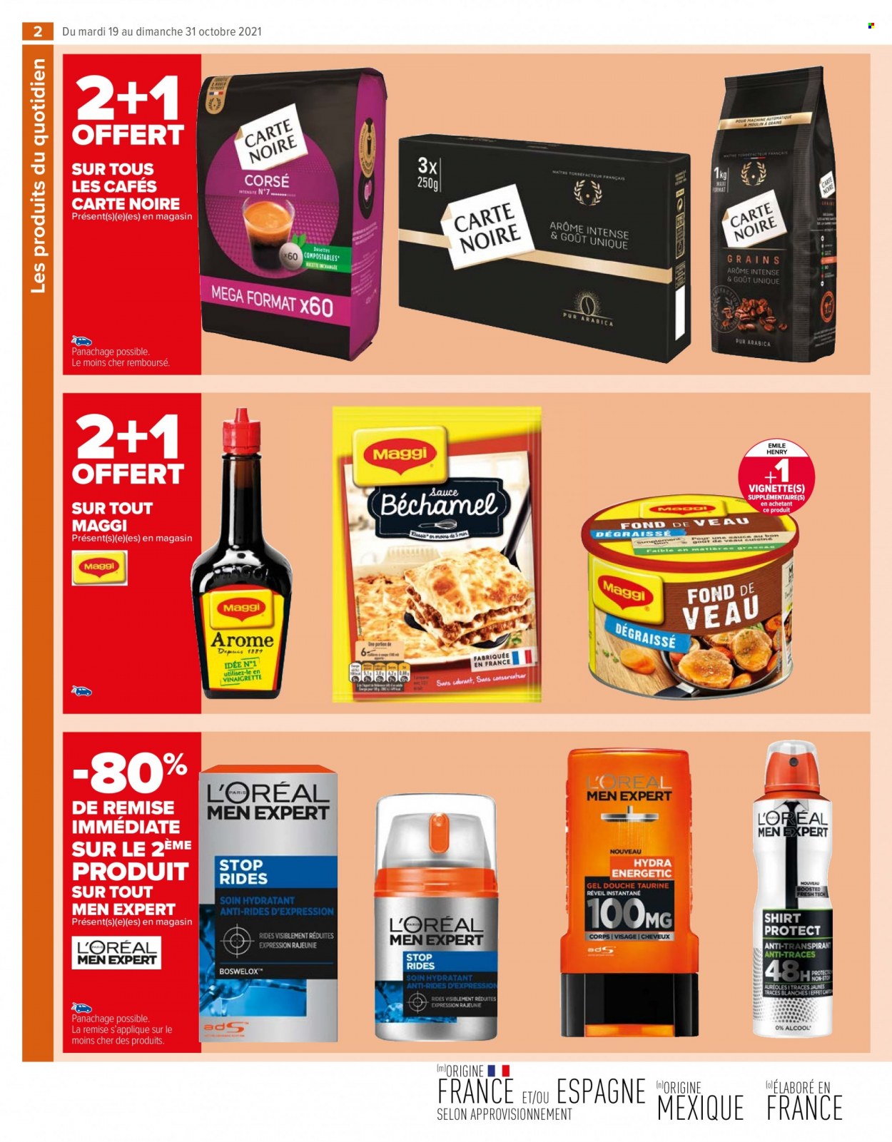 thumbnail - Catalogue Carrefour Market - 19/10/2021 - 31/10/2021 - Produits soldés - alcool, L'Oréal, viande de veau, carpe, Carte Noire, gel douche, anti-transpirant. Page 2.