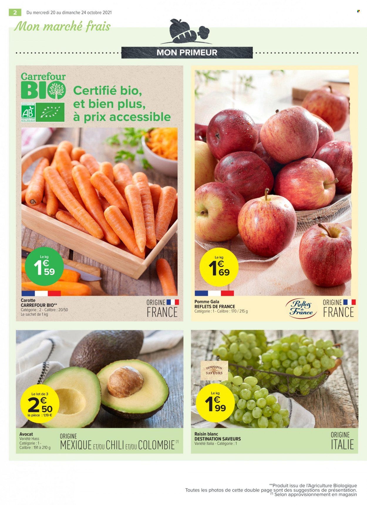 thumbnail - Catalogue Carrefour Contact - 20/10/2021 - 26/10/2021 - Produits soldés - pommes, avocat, carotte, raisins. Page 2.