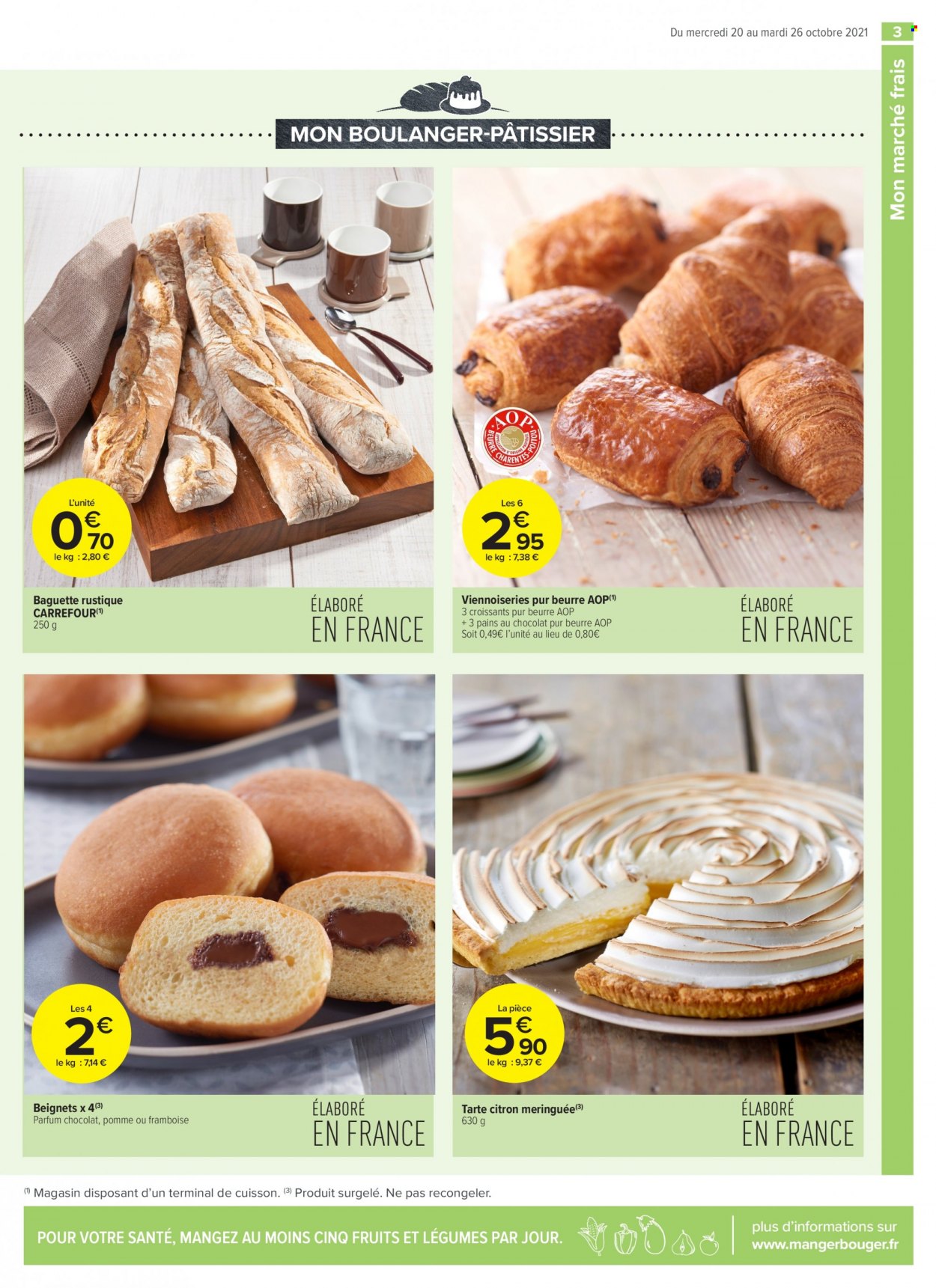 thumbnail - Catalogue Carrefour Contact - 20/10/2021 - 26/10/2021 - Produits soldés - tarte, croissant, baguette, beignets, pain au chocolat. Page 3.