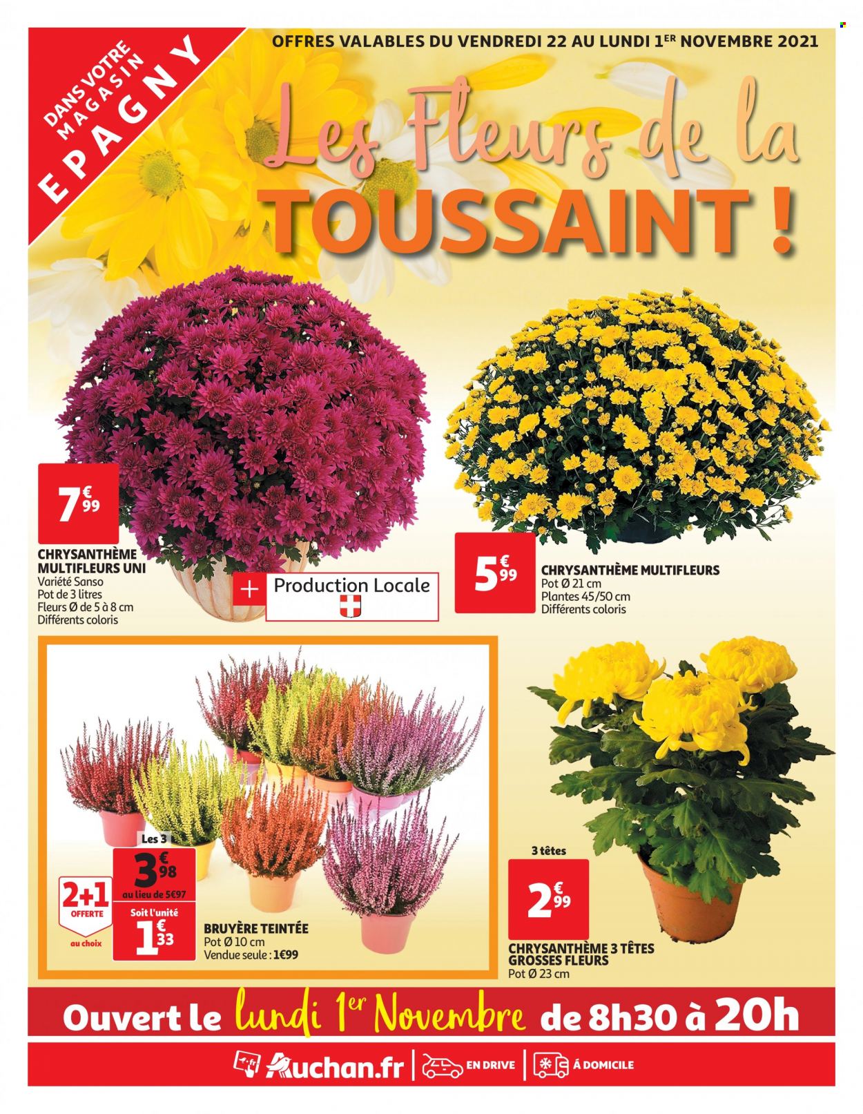 thumbnail - Catalogue Auchan - 22/10/2021 - 01/11/2021 - Produits soldés - chrysanthème, bruyère. Page 1.