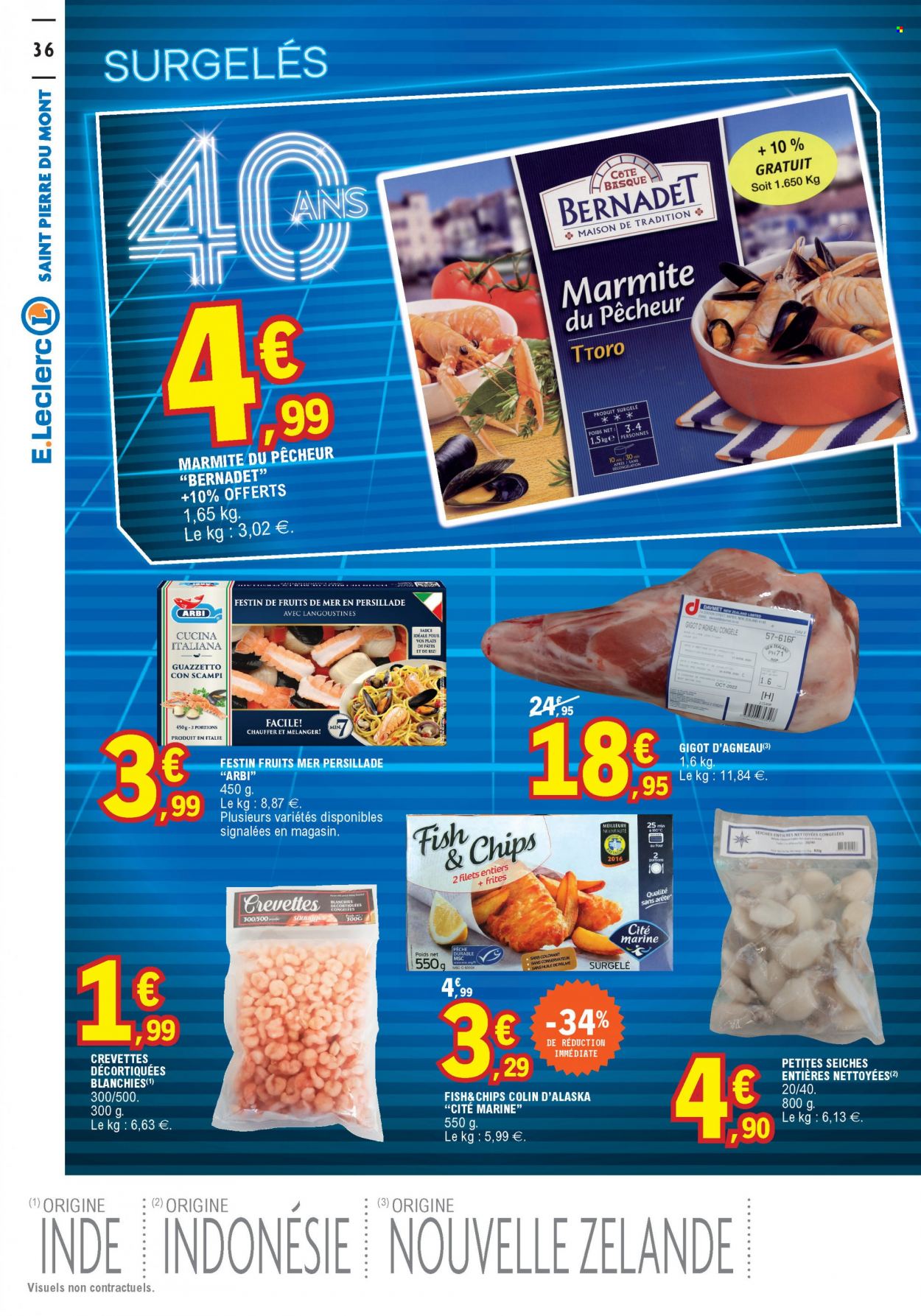 thumbnail - Catalogue E.Leclerc - 19/10/2021 - 31/10/2021 - Produits soldés - gigot d'agneau, viande d'agneau, colin, crevettes, frites, chips, maison. Page 36.