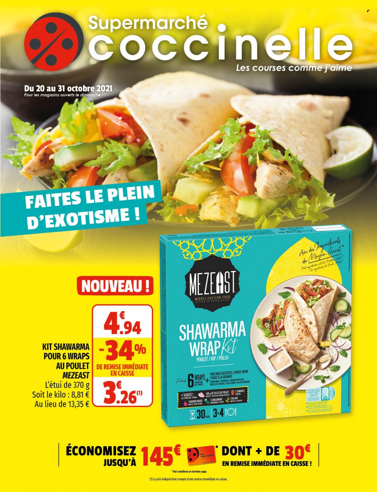 thumbnail - Catalogue Coccinelle Supermarché - 20/10/2021 - 31/10/2021 - Produits soldés - salade, concombre, tortilla, filet de poulet, viande de poulet. Page 1.