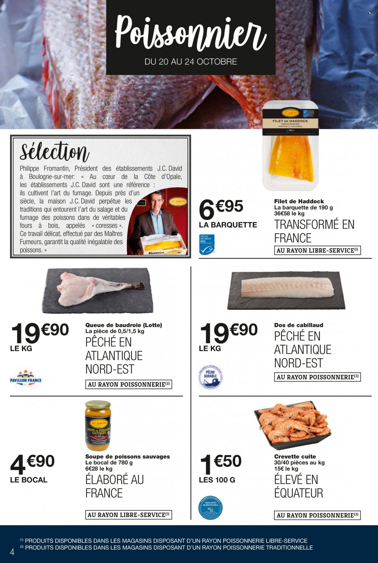 thumbnail - Catalogue Monoprix - 20/10/2021 - 31/10/2021 - Produits soldés - cabillaud, baudroie, crevettes, haddock, lotte, soupe, Président. Page 4.