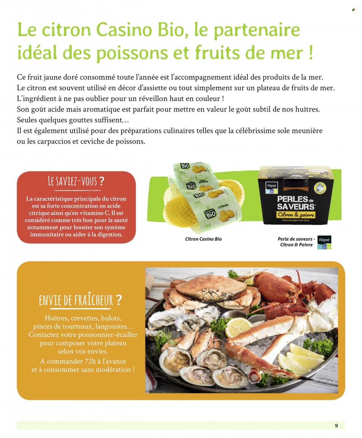 thumbnail - Catalogue Géant Casino - 21/09/2021 - 20/03/2022 - Produits soldés - citron, bulot, crevettes, huître. Page 9.