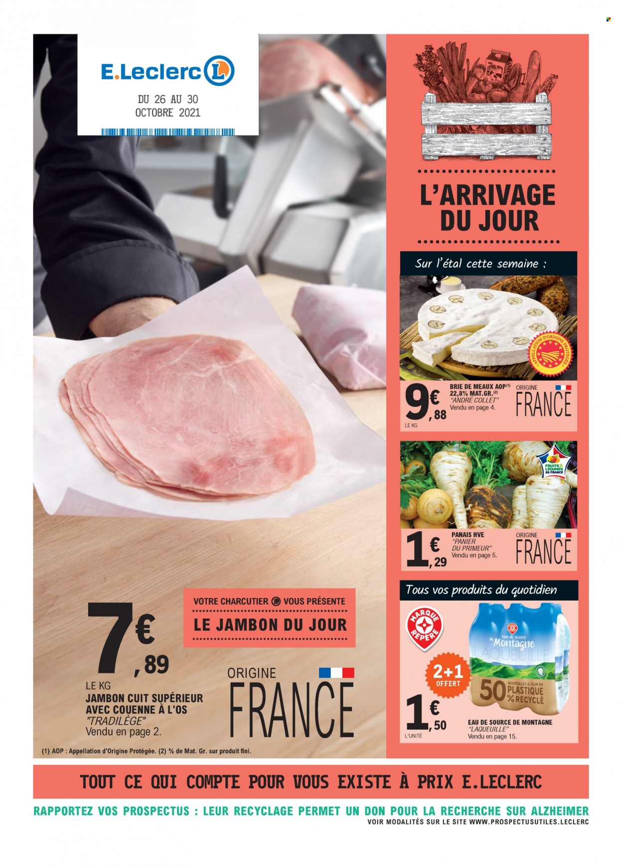 thumbnail - Catalogue E.Leclerc - 26/10/2021 - 30/10/2021 - Produits soldés - panais, jambon, Brie, eau de source. Page 1.