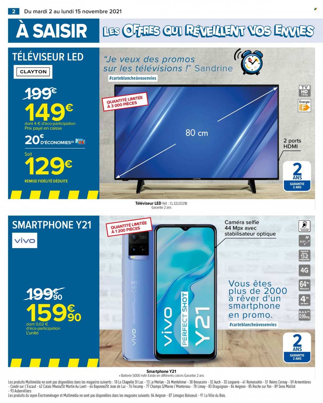 thumbnail - Catalogue Carrefour Hypermarchés - 02/11/2021 - 15/11/2021 - Produits soldés - smartphone, caméra, téléviseur, téléviseur LED. Page 2.