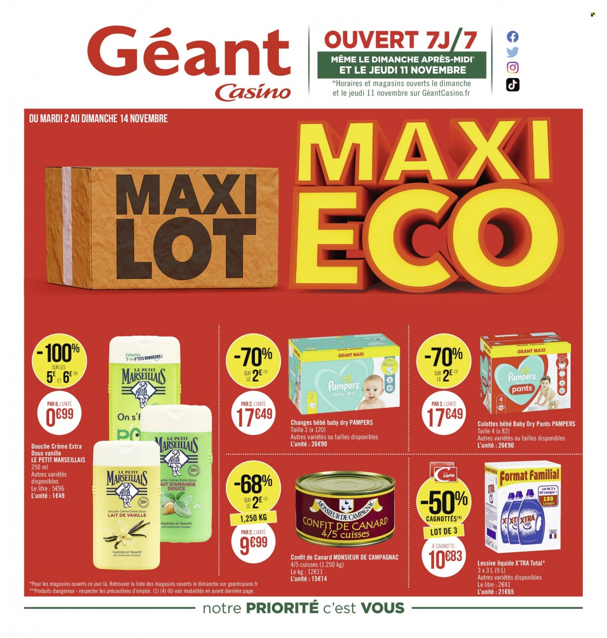 thumbnail - Catalogue Géant Casino - 02/11/2021 - 14/11/2021 - Produits soldés - confit de canard, lait. Page 1.