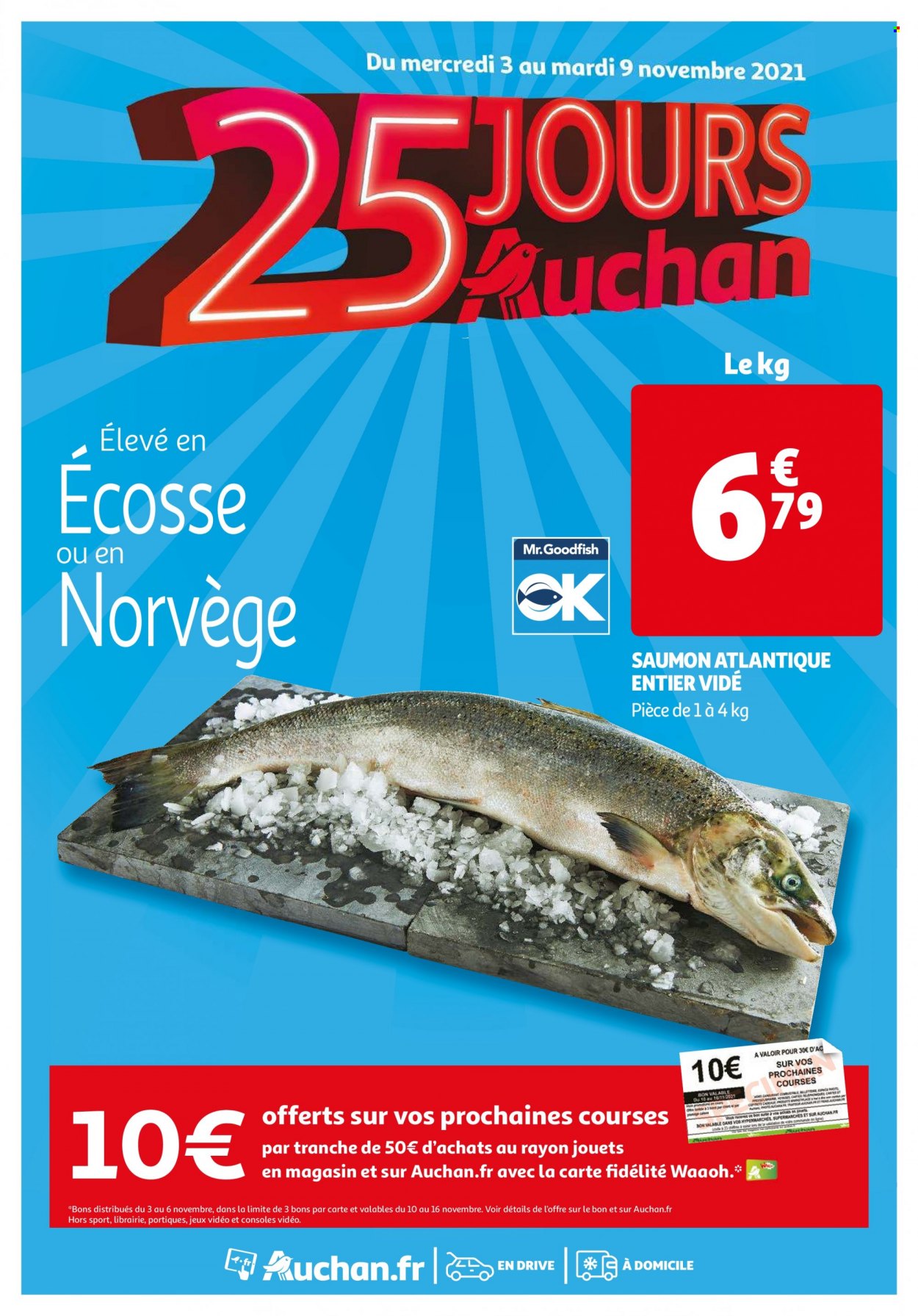 thumbnail - Catalogue Auchan - 03/11/2021 - 09/11/2021 - Produits soldés - saumon, console. Page 1.
