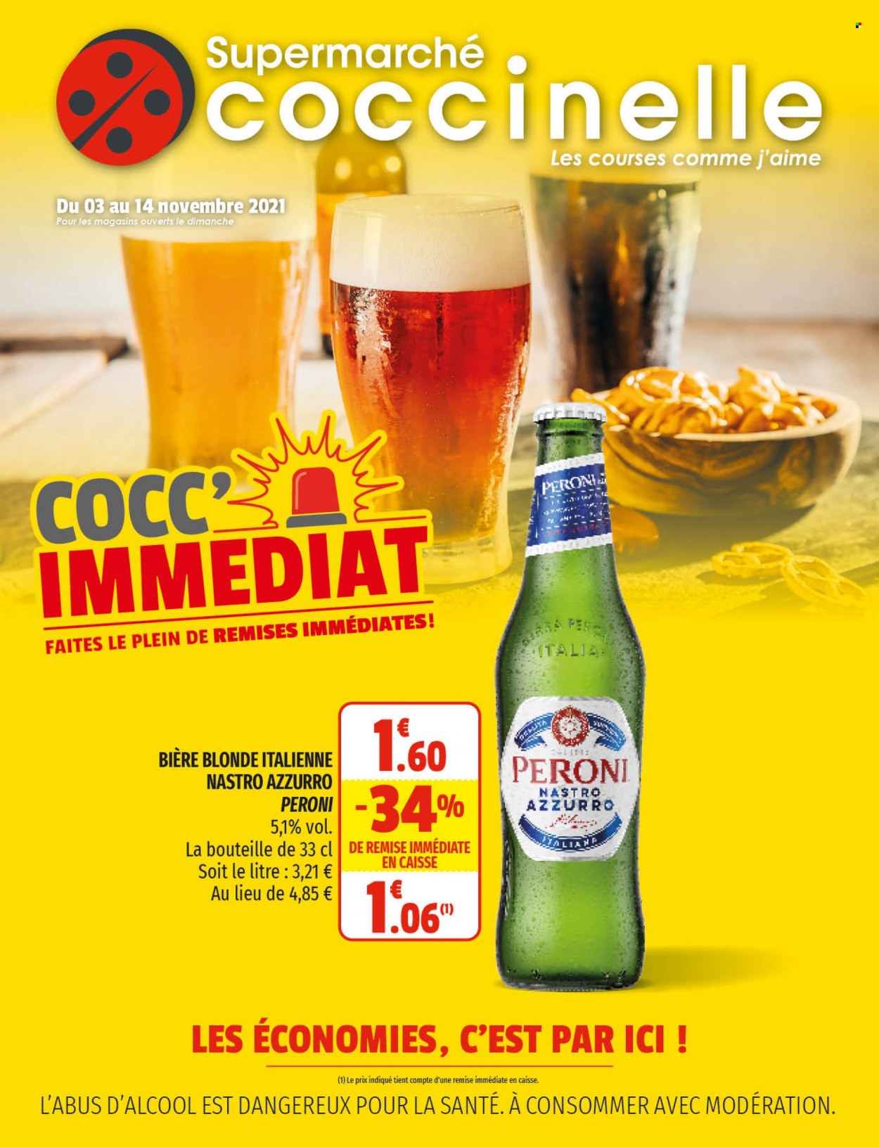 thumbnail - Catalogue Coccinelle Supermarché - 03/11/2021 - 14/11/2021 - Produits soldés - Peroni, bière, bière blonde. Page 1.