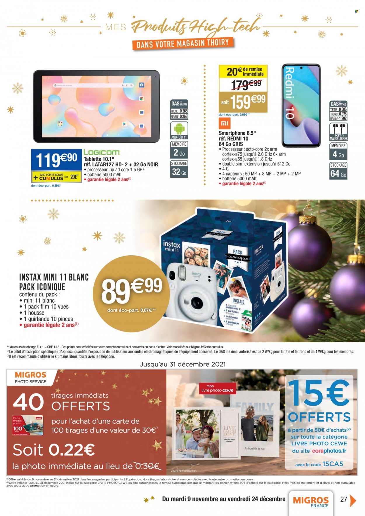 thumbnail - Catalogue Migros France - 09/11/2021 - 24/12/2021 - Produits soldés - housse, smartphone, téléphone, kit mains libres, tablette, guirlande. Page 27.
