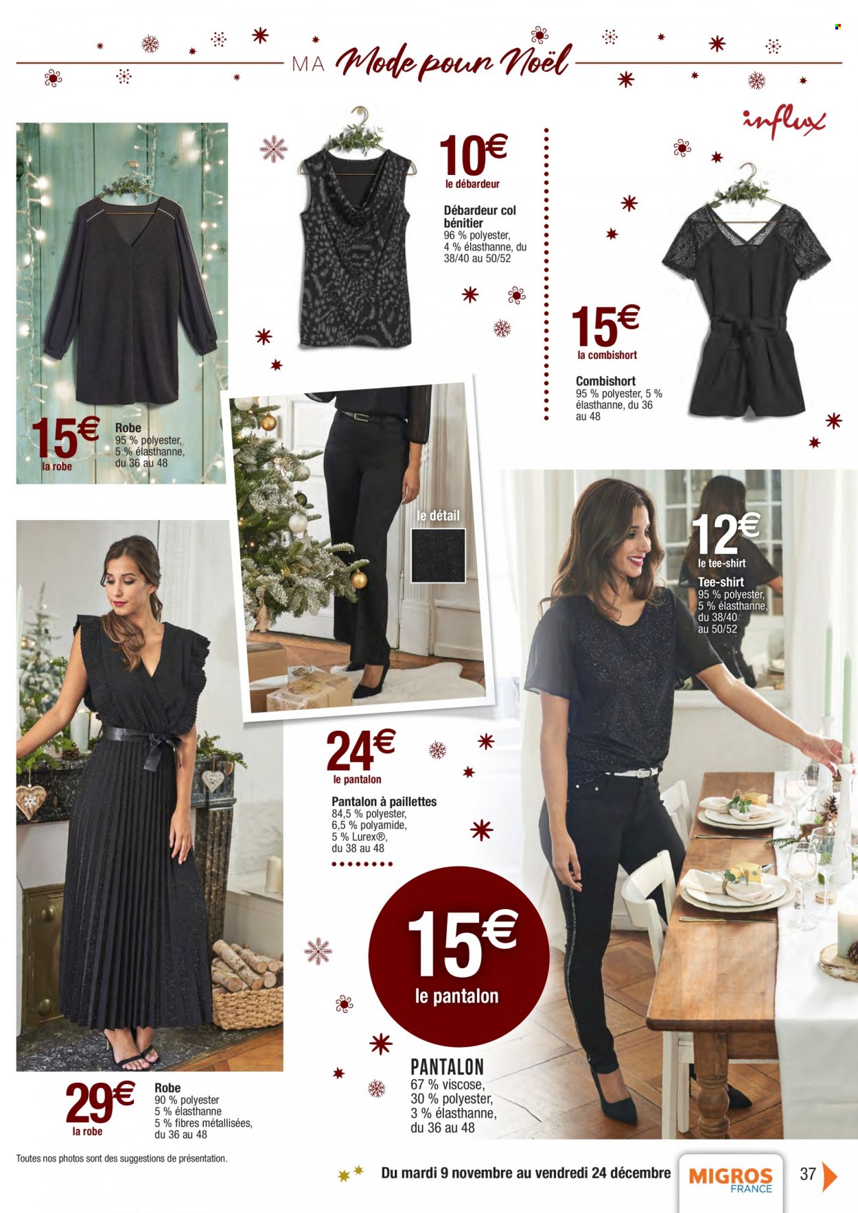 thumbnail - Catalogue Migros France - 09/11/2021 - 24/12/2021 - Produits soldés - pantalon, robe, débardeur, t-shirt. Page 37.