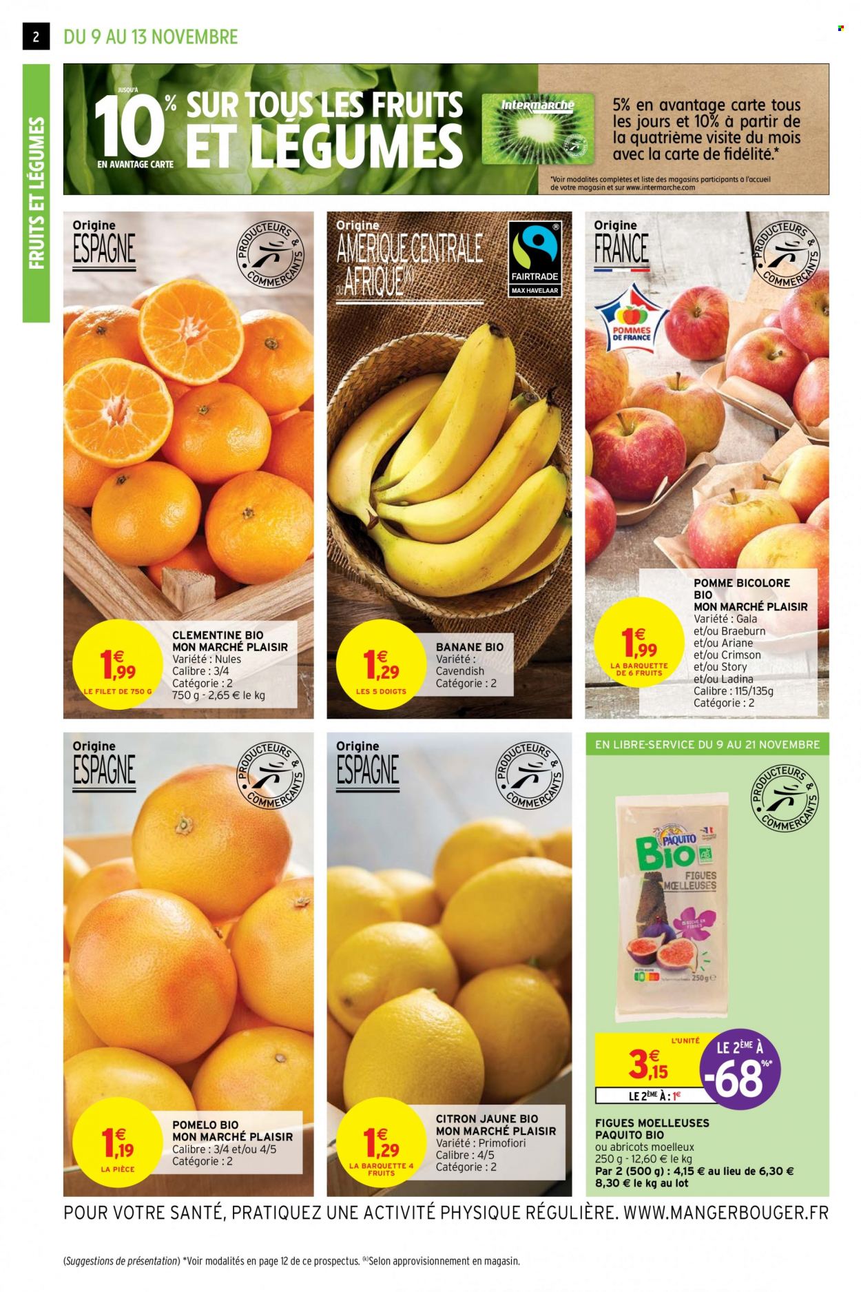 thumbnail - Catalogue Intermarché - 09/11/2021 - 21/11/2021 - Produits soldés - pommes, abricots, bananes, clémentines, figue, pomelo. Page 2.
