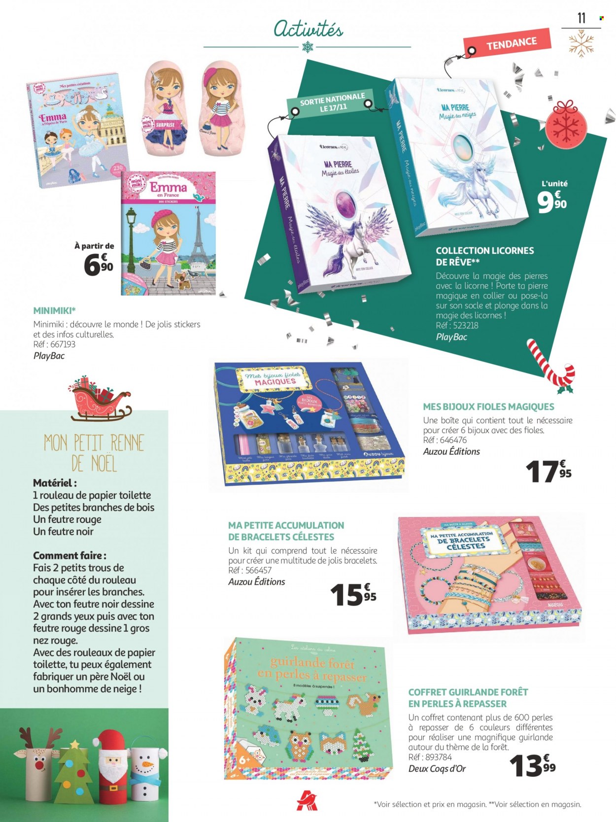 thumbnail - Catalogue Auchan - 08/11/2021 - 24/12/2021 - Produits soldés - père noël, papier toilette, bonhomme de neige, feutre, guirlande, licorne, bijouterie, bracelet. Page 11.