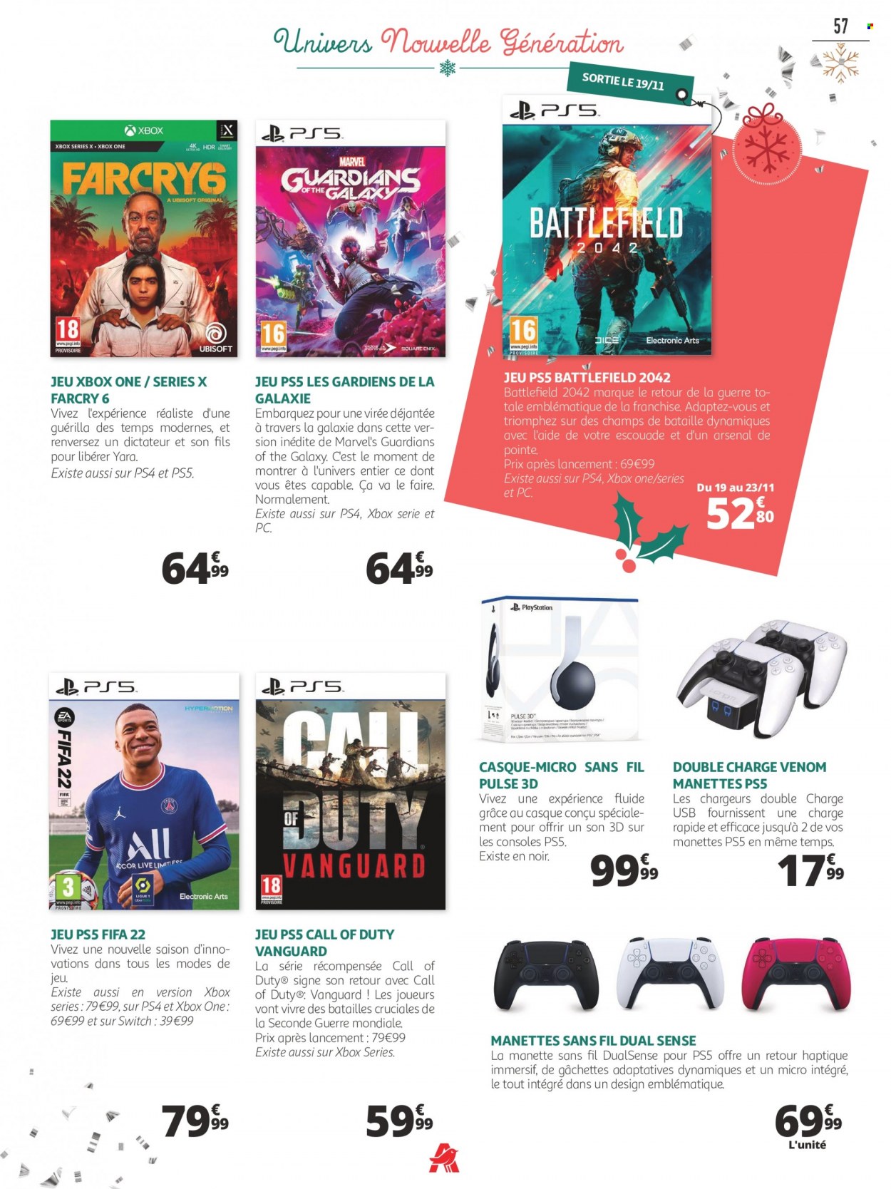 thumbnail - Catalogue Auchan - 08/11/2021 - 24/12/2021 - Produits soldés - casque, Xbox, Xbox One, PS4, Playstation. Page 57.
