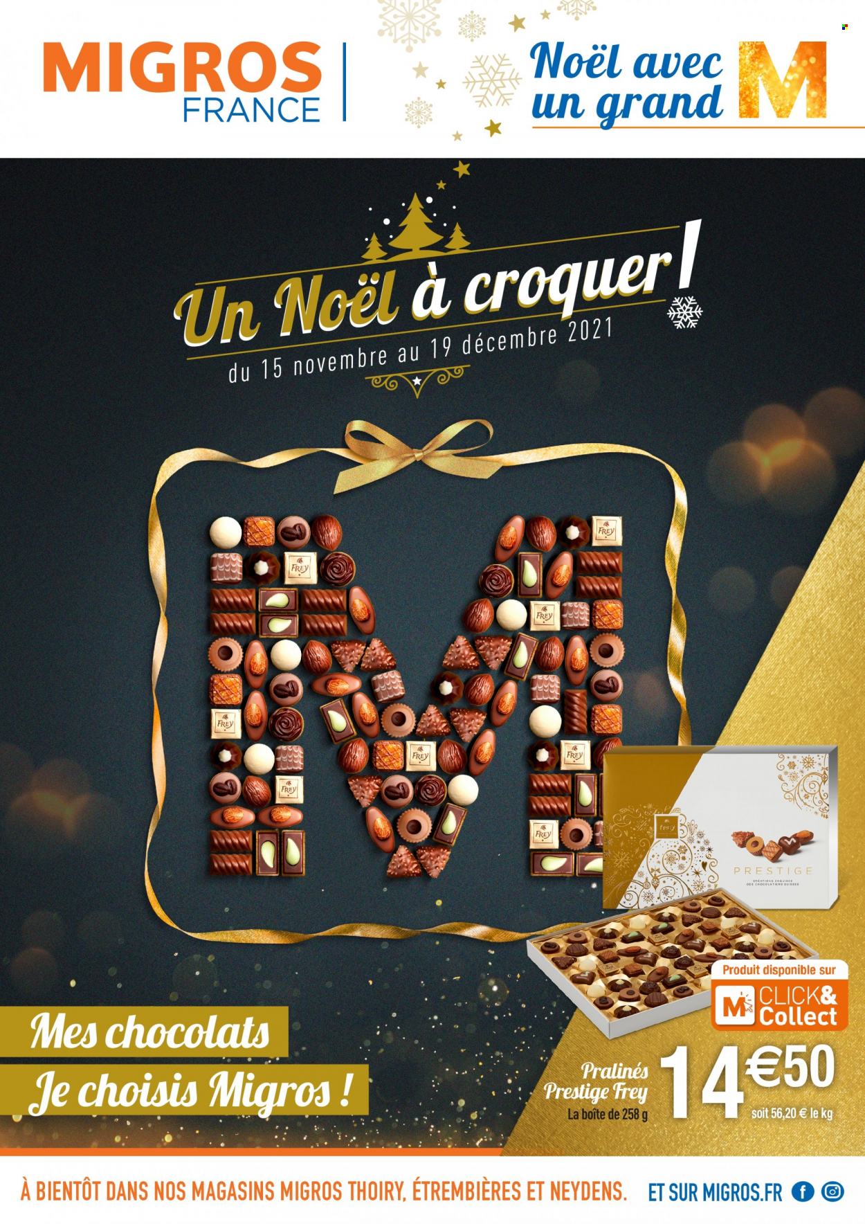 thumbnail - Catalogue Migros France - 15/11/2021 - 19/12/2021 - Produits soldés - chocolat, pralinés. Page 1.