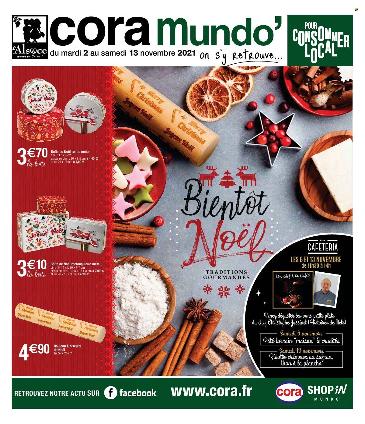 thumbnail - Catalogue Cora - 02/11/2021 - 13/11/2021 - Produits soldés - thon, risotto, boîte métal, maison, plancha. Page 1.