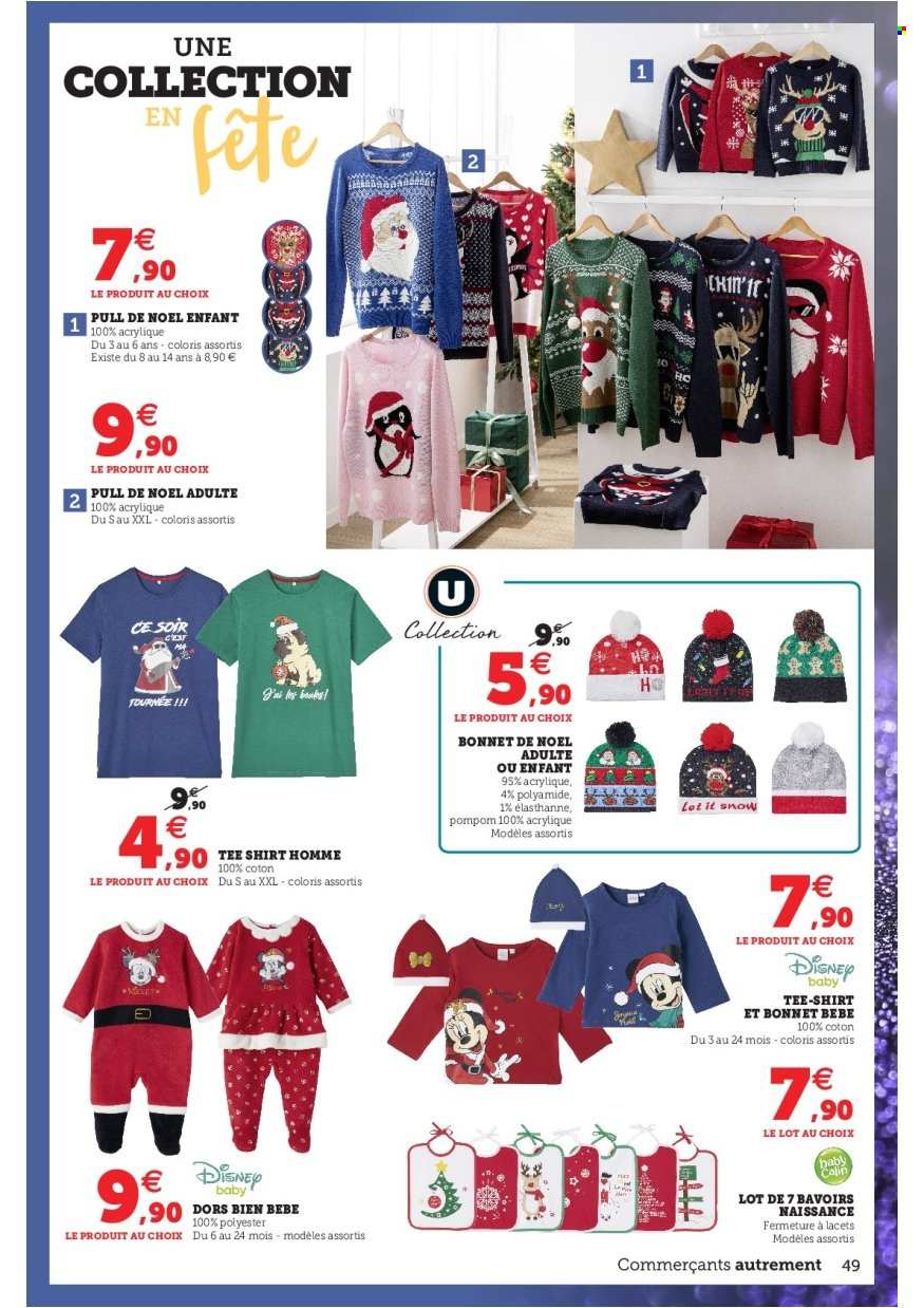 thumbnail - Catalogue HYPER U - 16/11/2021 - 24/12/2021 - Produits soldés - Disney, t-shirt, pull, pull de Noël, bonnet. Page 49.