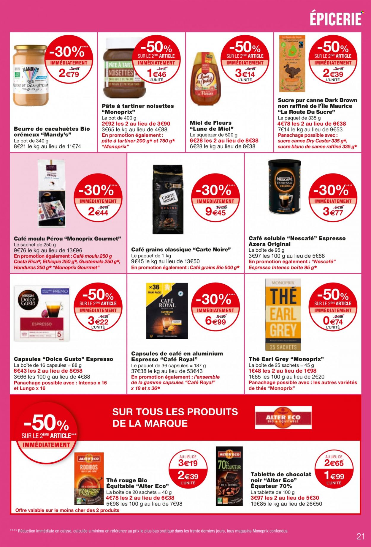 thumbnail - Catalogue Monoprix - 01/12/2021 - 12/12/2021 - Produits soldés - chocolat, thé, rooibos, café moulu, café capsules, Carte Noire, café soluble, Nescafé Dolce Gusto. Page 21.