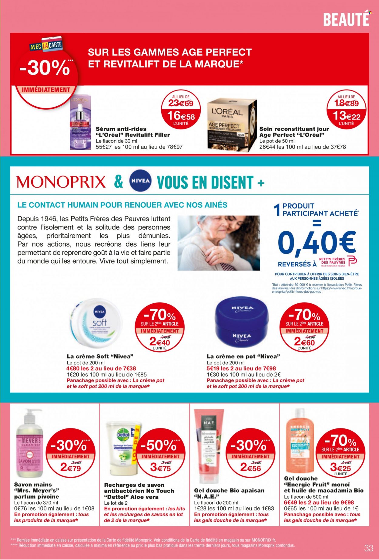 thumbnail - Catalogue Monoprix - 01/12/2021 - 12/12/2021 - Produits soldés - Nivea, L'Oréal, Dettol, gel douche, sérum, pivoine. Page 33.