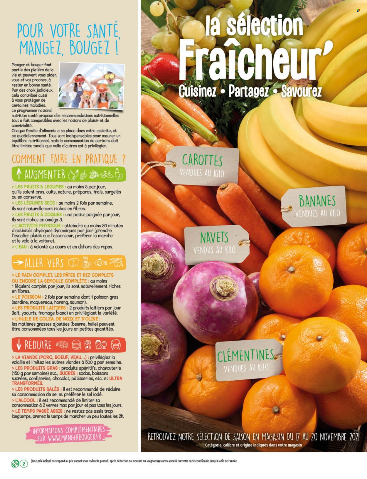 thumbnail - Catalogue Coccinelle Supermarché - 17/11/2021 - 28/11/2021 - Produits soldés - bananes, clémentines, carotte, viande de veau, hareng, fromage, yaourt, beurre, huile de colza. Page 2.