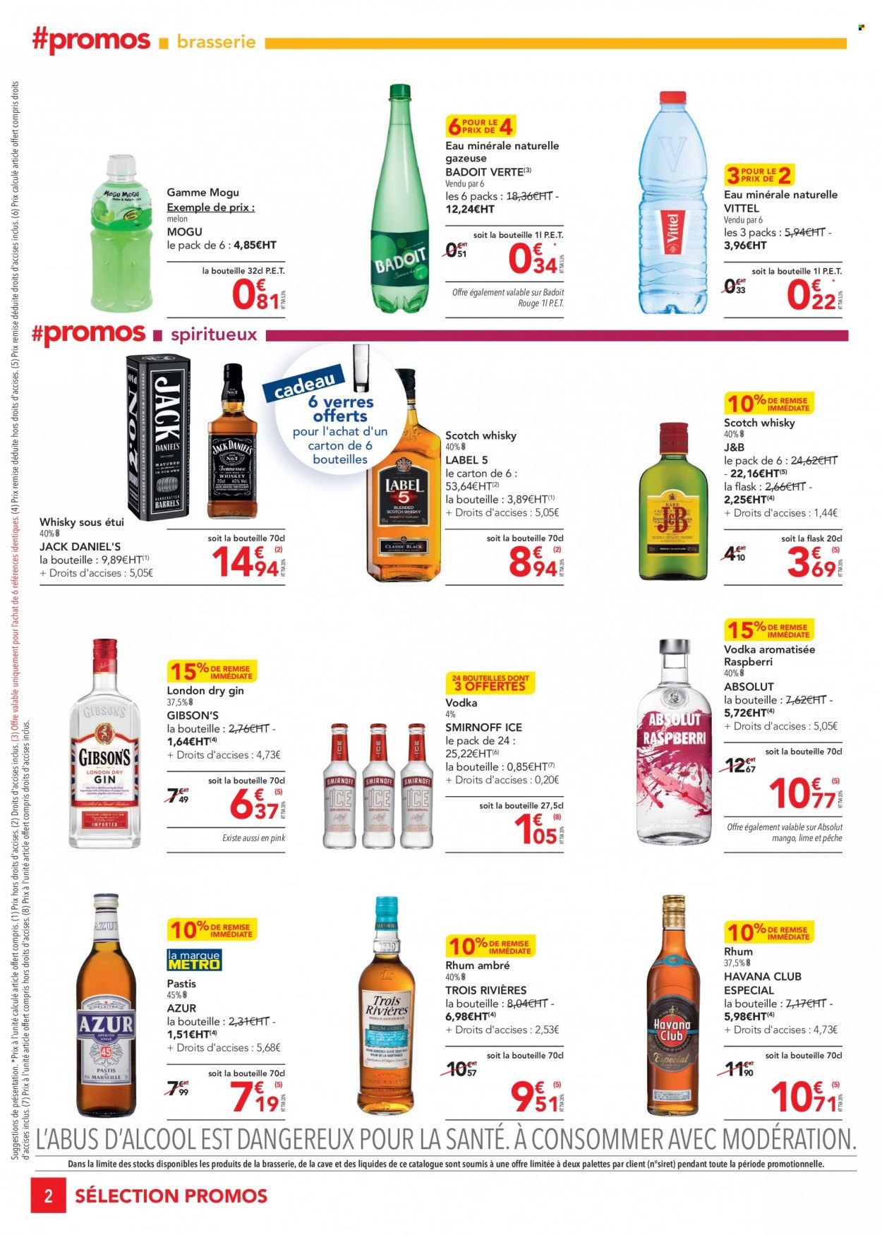 thumbnail - Catalogue Metro - 18/11/2021 - 01/12/2021 - Produits soldés - melon, Badoit, eau minérale, eau minérale naturelle, Vittel, gin, vodka, rhum, pastis, J&B, Smirnoff. Page 2.