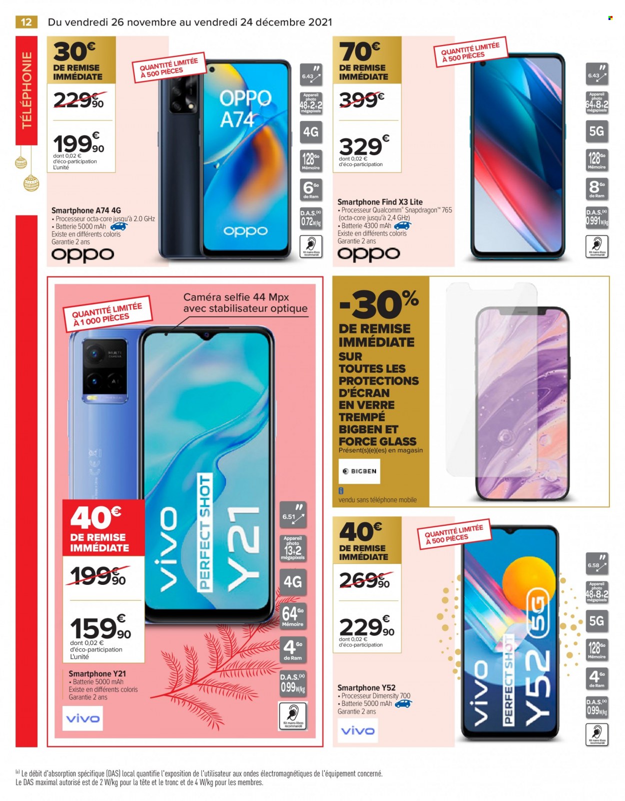 thumbnail - Catalogue Carrefour Hypermarchés - 26/11/2021 - 24/12/2021 - Produits soldés - smartphone, téléphone mobile, téléphone, caméra. Page 12.
