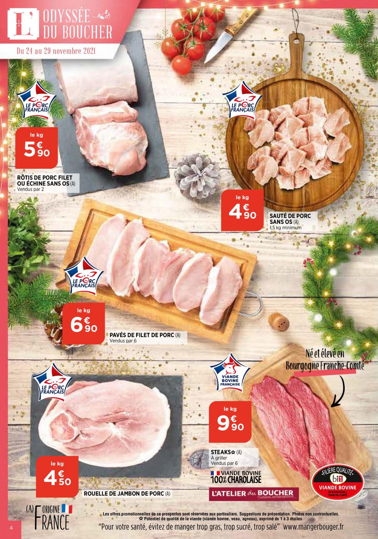 thumbnail - Catalogue Bi1 - 24/11/2021 - 06/12/2021 - Produits soldés - sauté de porc, viande de veau, rouelle de jambon, Comté. Page 4.