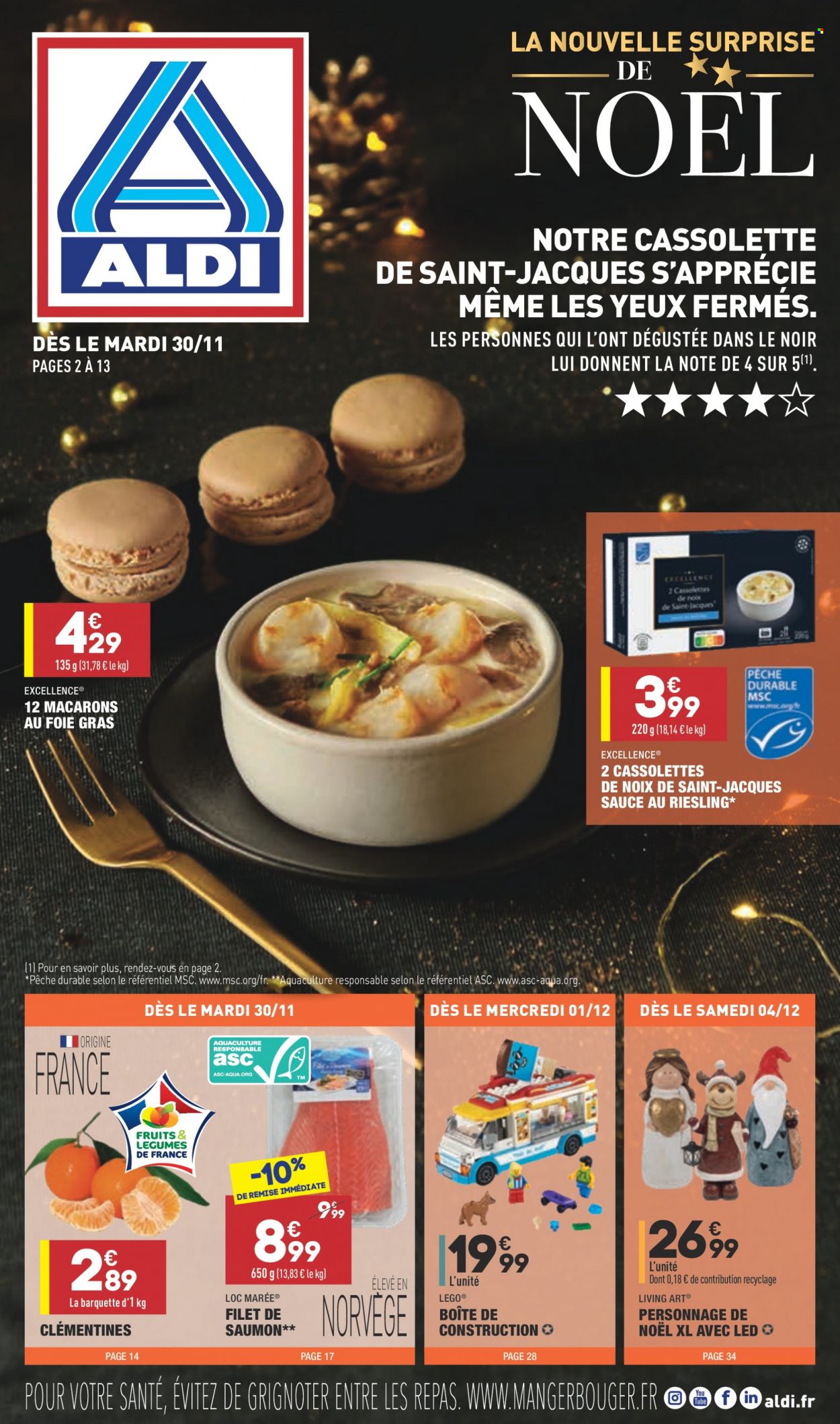 thumbnail - Catalogue ALDI - 30/11/2021 - 06/12/2021 - Produits soldés - clémentines, macarons, pavés de saumon, Lego. Page 1.