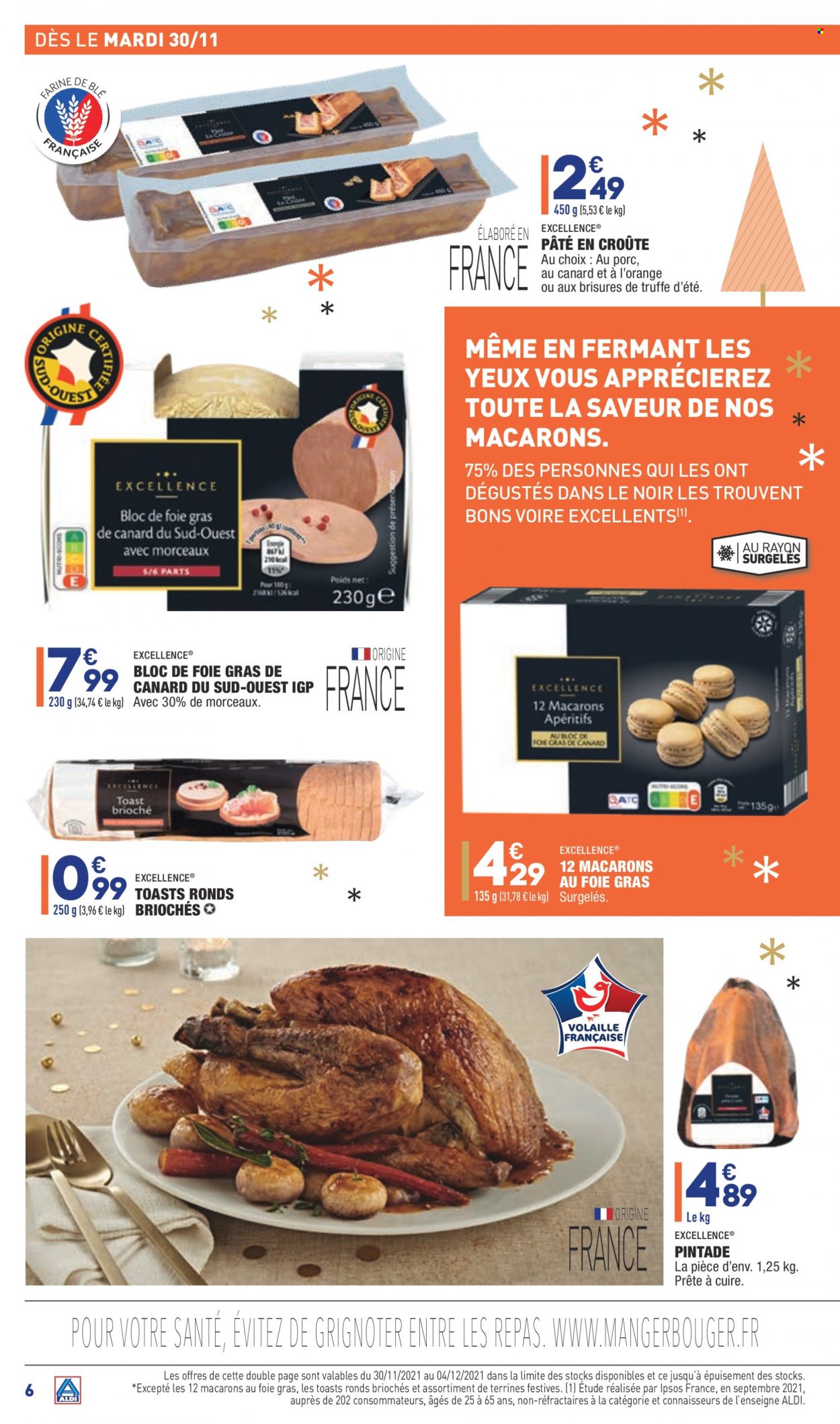 thumbnail - Catalogue ALDI - 30/11/2021 - 06/12/2021 - Produits soldés - brioche, toast, macarons, pintade, pâté en croûte, terrine. Page 8.