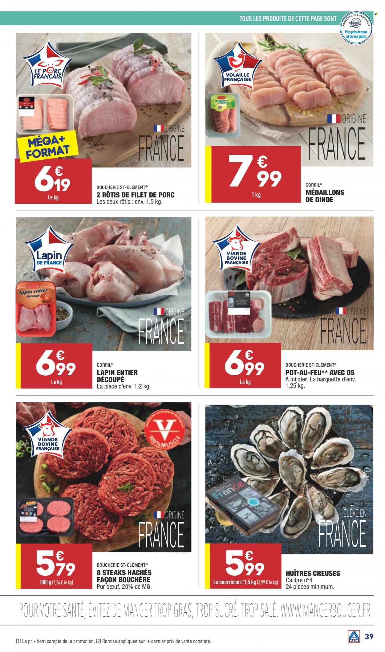 thumbnail - Catalogue ALDI - 30/11/2021 - 06/12/2021 - Produits soldés - pot-au-feu, steak haché, viande hachée, lapin entier, viande de lapin, huître. Page 41.