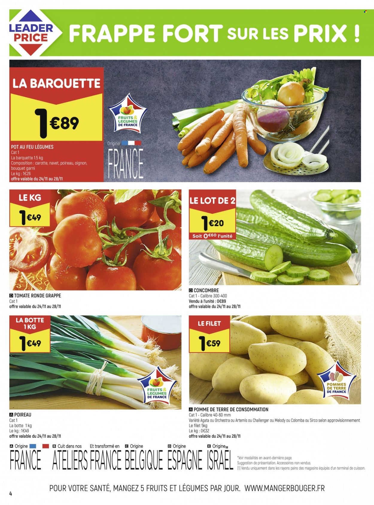 thumbnail - Catalogue Leader Price - 23/11/2021 - 05/12/2021 - Produits soldés - tomates, carotte, concombre, navet, poireau, pot-au-feu. Page 4.