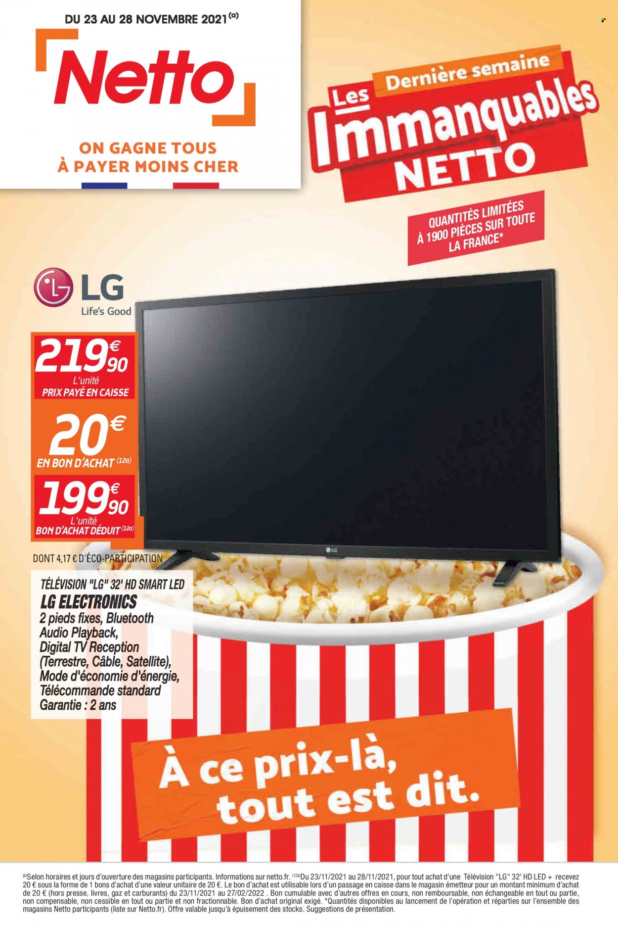 thumbnail - Catalogue Netto - 23/11/2021 - 28/11/2021 - Produits soldés - LG, téléviseur. Page 1.