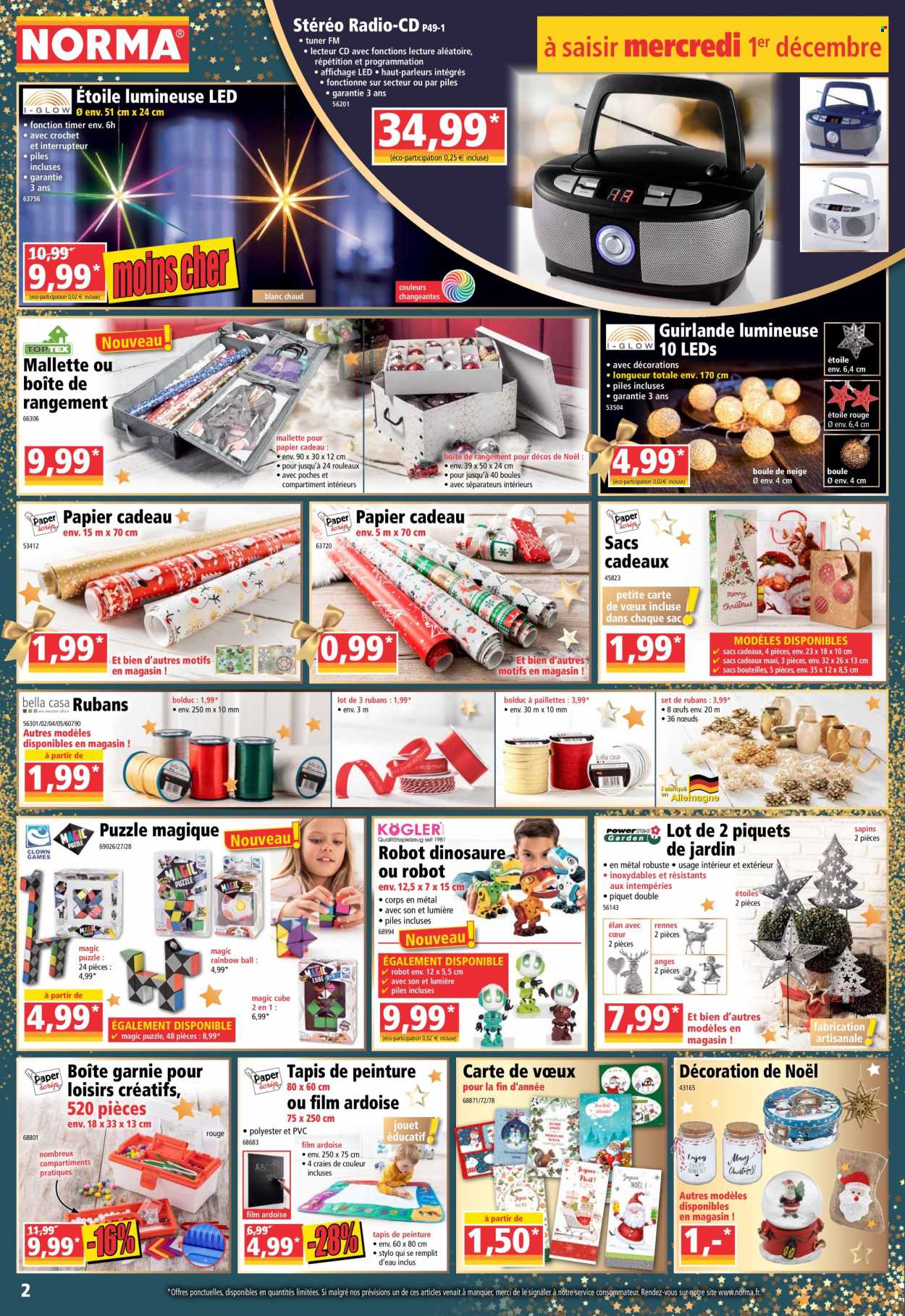 thumbnail - Catalogue Norma - 01/12/2021 - 09/12/2021 - Produits soldés - boîte de rangement, œufs, sac, papier cadeau, stylo, lecteur cd, mallette, puzzle, interrupteur. Page 2.