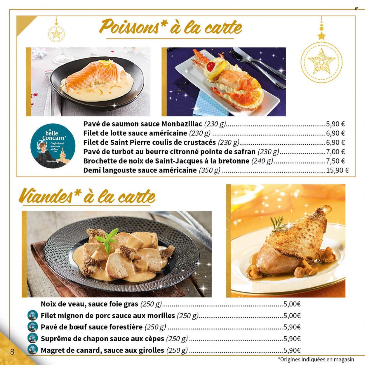 thumbnail - Catalogue E.Leclerc - 24/11/2021 - 24/12/2021 - Produits soldés - filet mignon, viande de porc, chapon, magret de canard, viande de veau, saumon, filet de lotte, foie gras. Page 8.