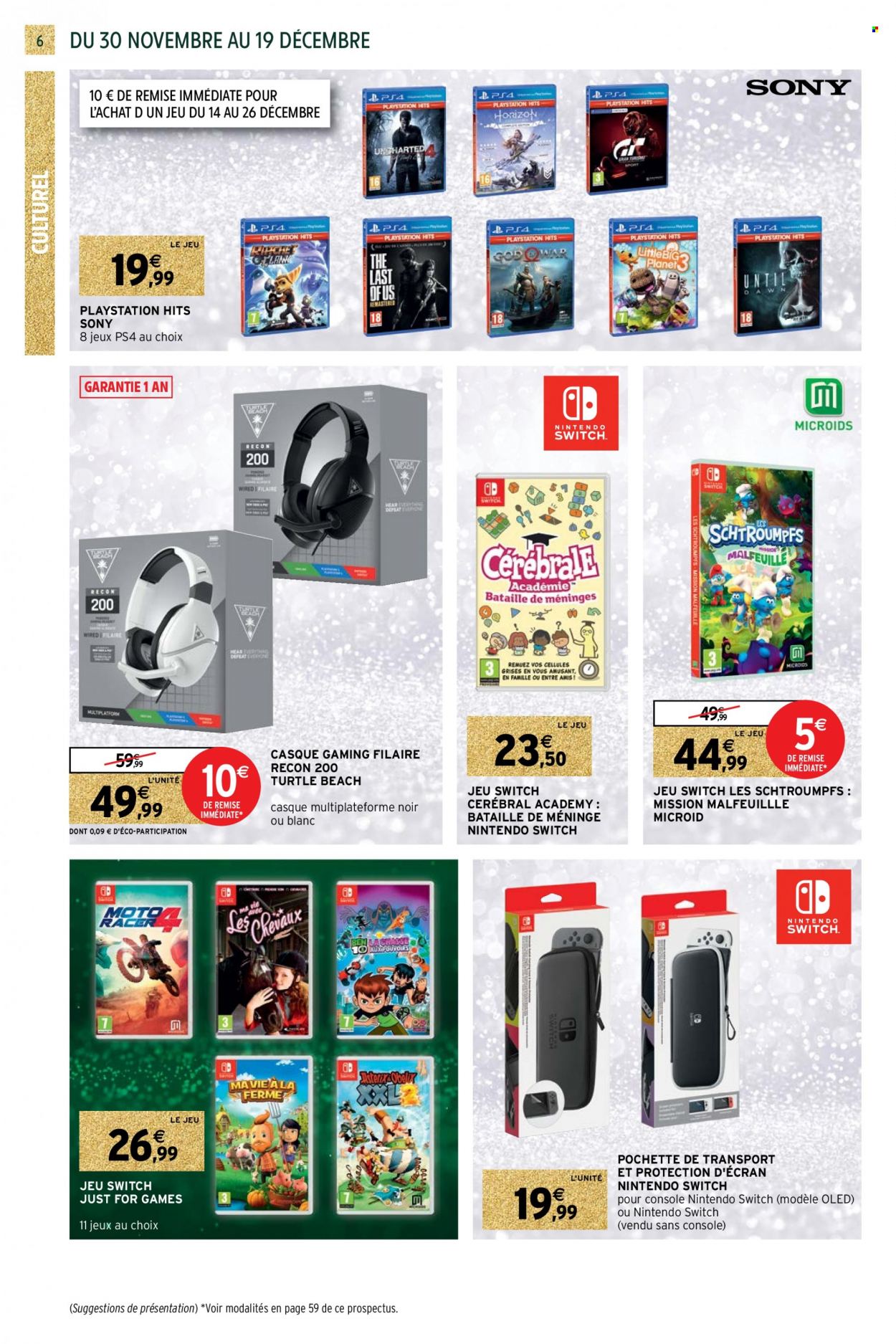 thumbnail - Catalogue Intermarché - 30/11/2021 - 19/12/2021 - Produits soldés - casque, Sony, PS4, Nintendo Switch, Playstation, pochette. Page 6.