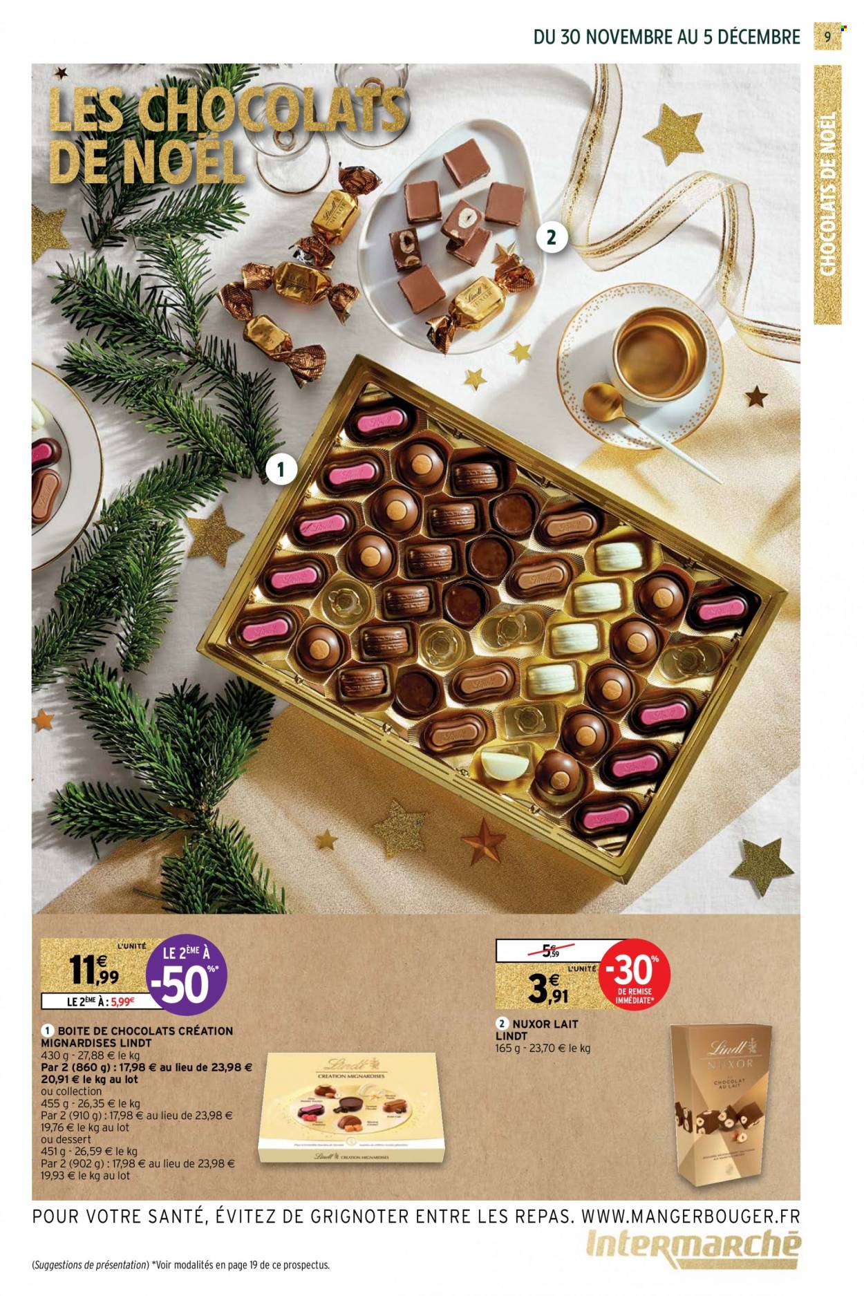 thumbnail - Catalogue Intermarché Express - 30/11/2021 - 05/12/2021 - Produits soldés - dessert, chocolat, chocolats de Noël, chocolat au lait, Lindt. Page 9.