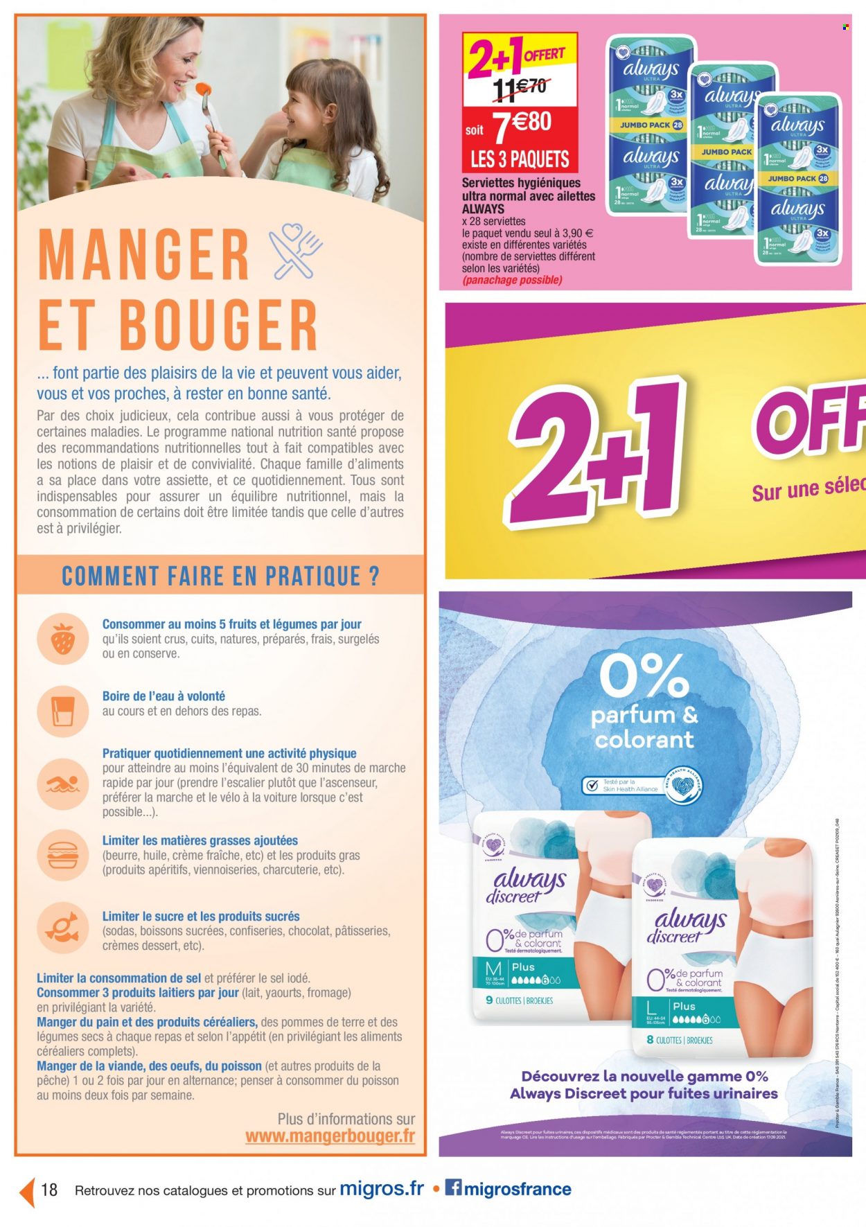 thumbnail - Catalogue Migros France - 30/11/2021 - 05/12/2021 - Produits soldés - pommes de terre, fromage, yaourt, beurre, crème fraîche, Always, Discreet, serviettes hygiéniques, portant. Page 18.