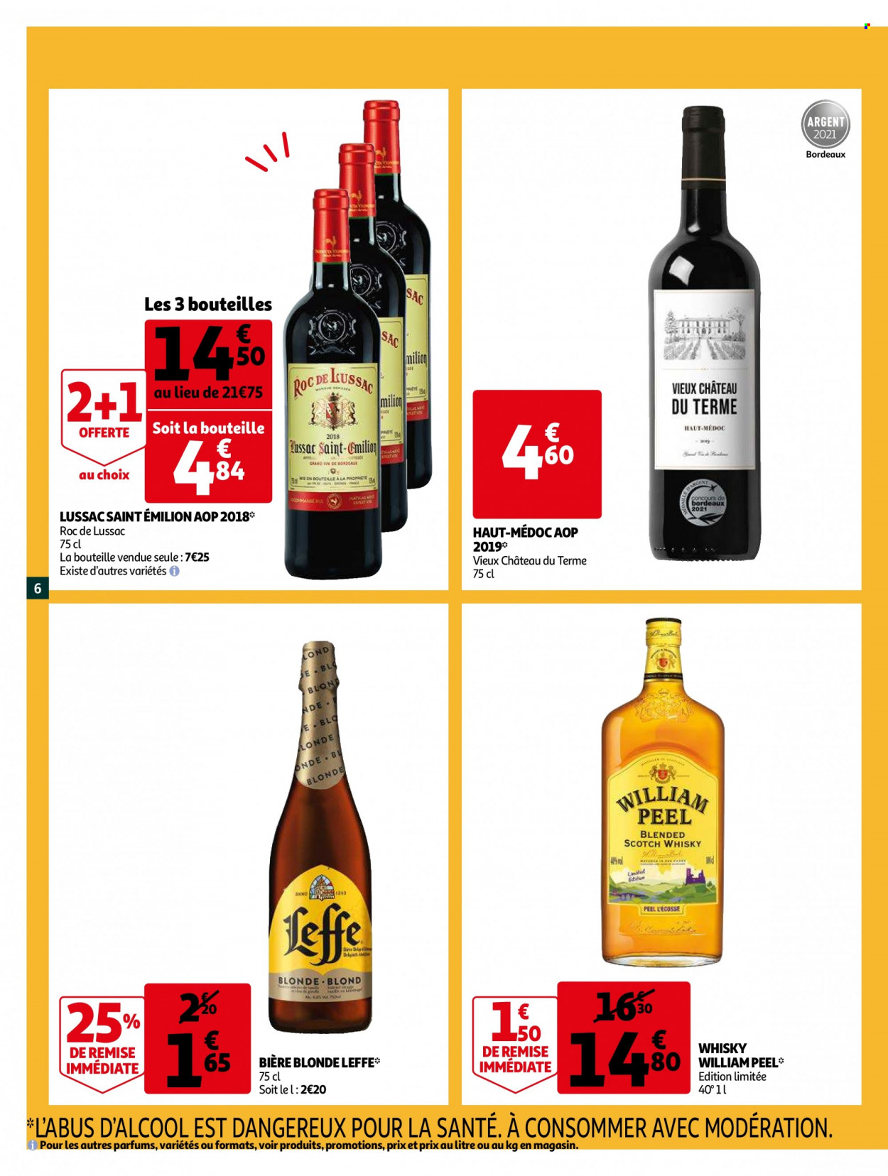 thumbnail - Catalogue Auchan - 01/12/2021 - 07/12/2021 - Produits soldés - Leffe, bière, bière blonde, Bordeaux, vin rouge, vin, whisky, sac. Page 6.