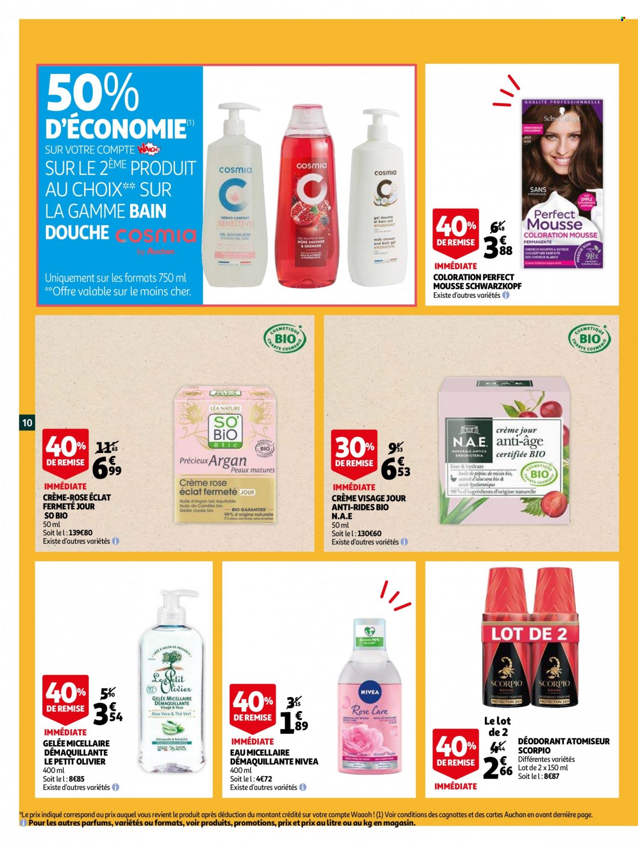 thumbnail - Catalogue Auchan - 01/12/2021 - 07/12/2021 - Produits soldés - Nivea, huile, thé vert, Schwarzkopf, crème de jour, crème visage, déodorant, desodorisant, plaid. Page 10.