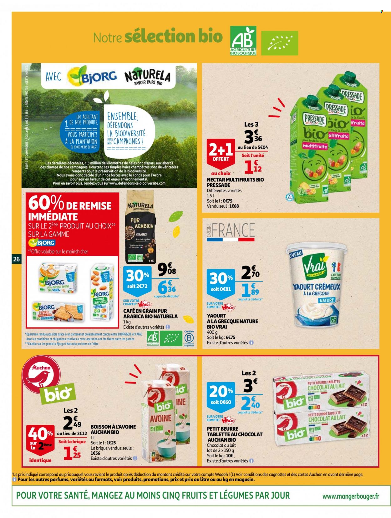 thumbnail - Catalogue Auchan - 01/12/2021 - 07/12/2021 - Produits soldés - Bjorg, yaourt, soja, nectar, café. Page 26.