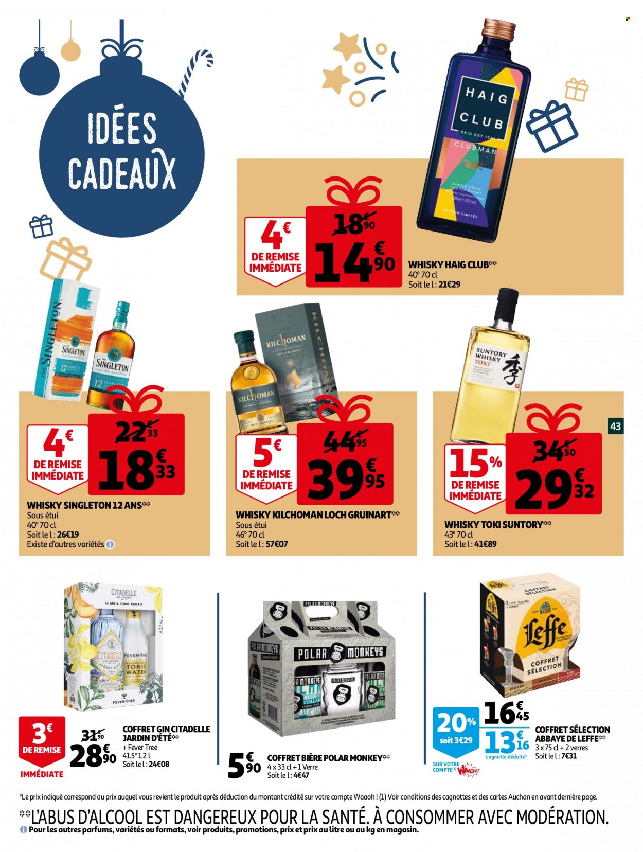 thumbnail - Catalogue Auchan - 01/12/2021 - 07/12/2021 - Produits soldés - Leffe, bière, tonic, gin, coffret, verre. Page 43.