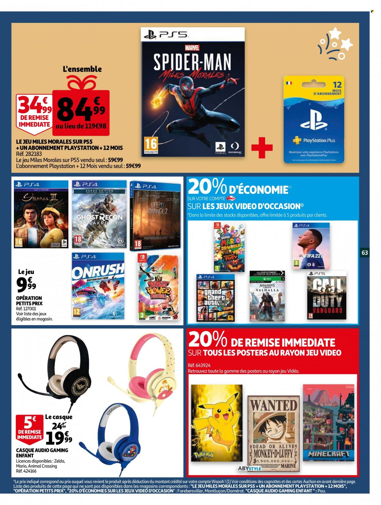 thumbnail - Catalogue Auchan - 01/12/2021 - 07/12/2021 - Produits soldés - casque, PS4, Playstation, PS5, écouteurs. Page 63.